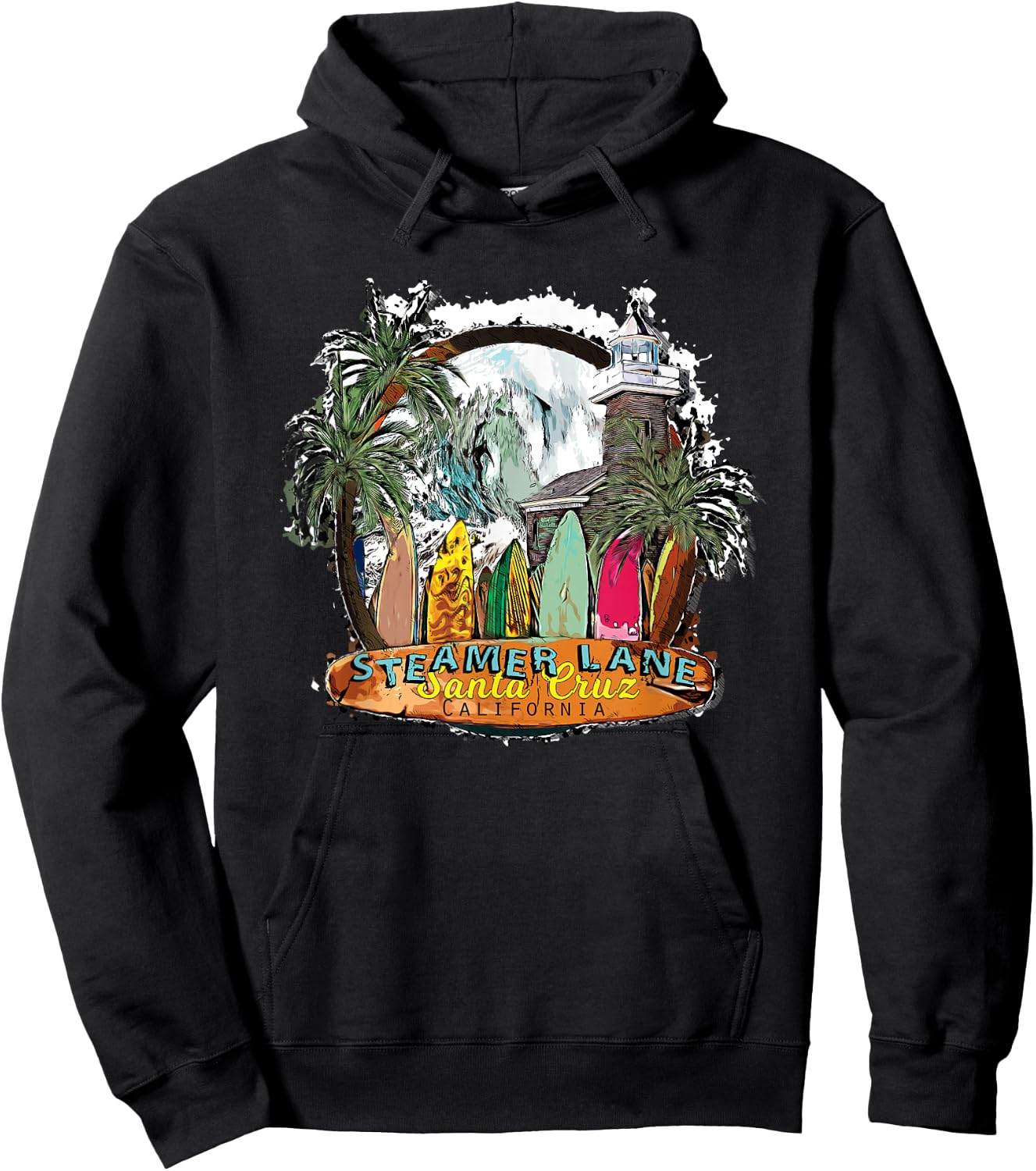 Surfing Santa Cruz Ca Steamer Lane Surf Town Souvenir Hoodie - Hoodie | Black
