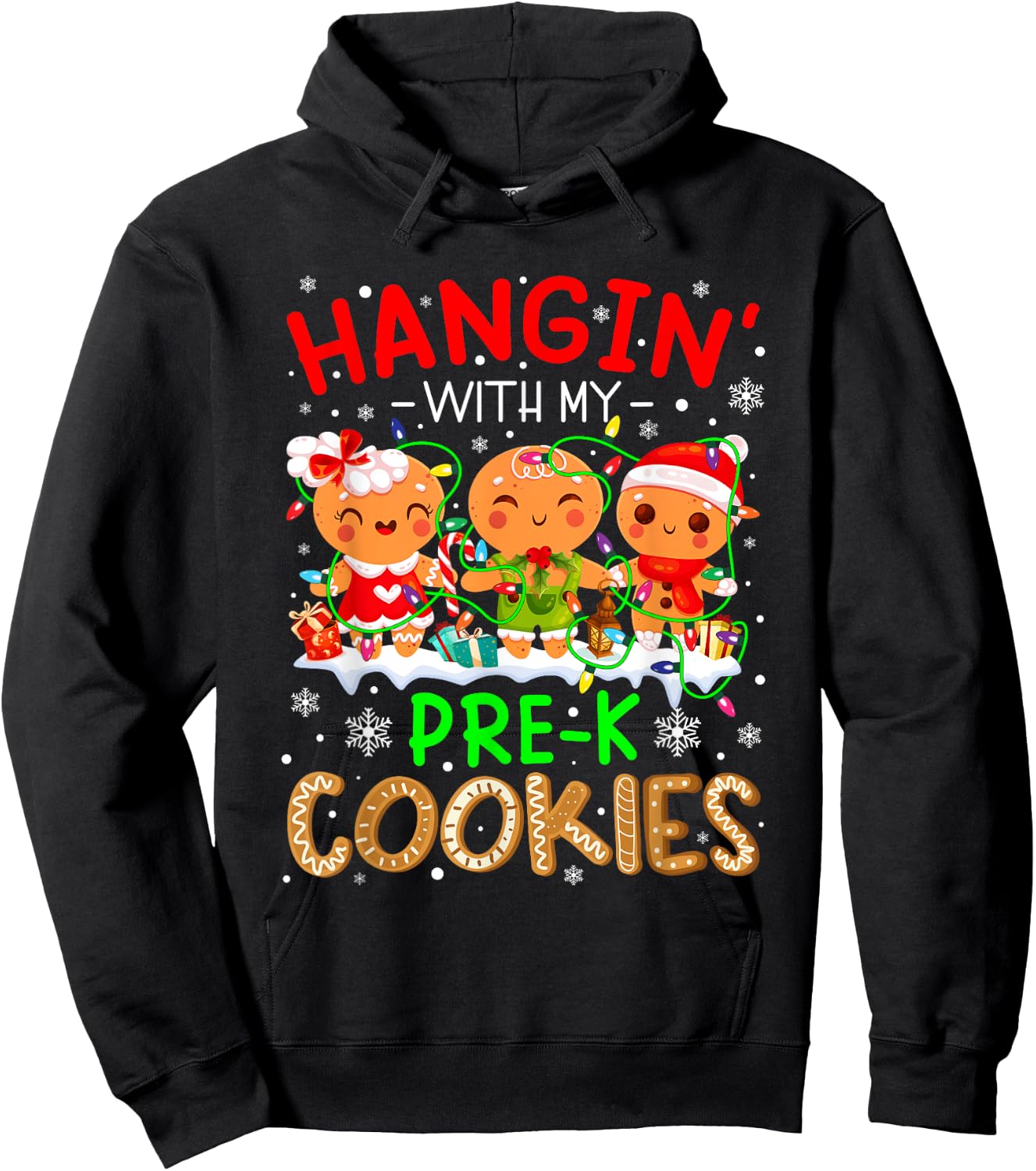 Hanging With My Pre-K Cookies Gingerbread Christmas Teacher Hoodie - Hoodie | Black