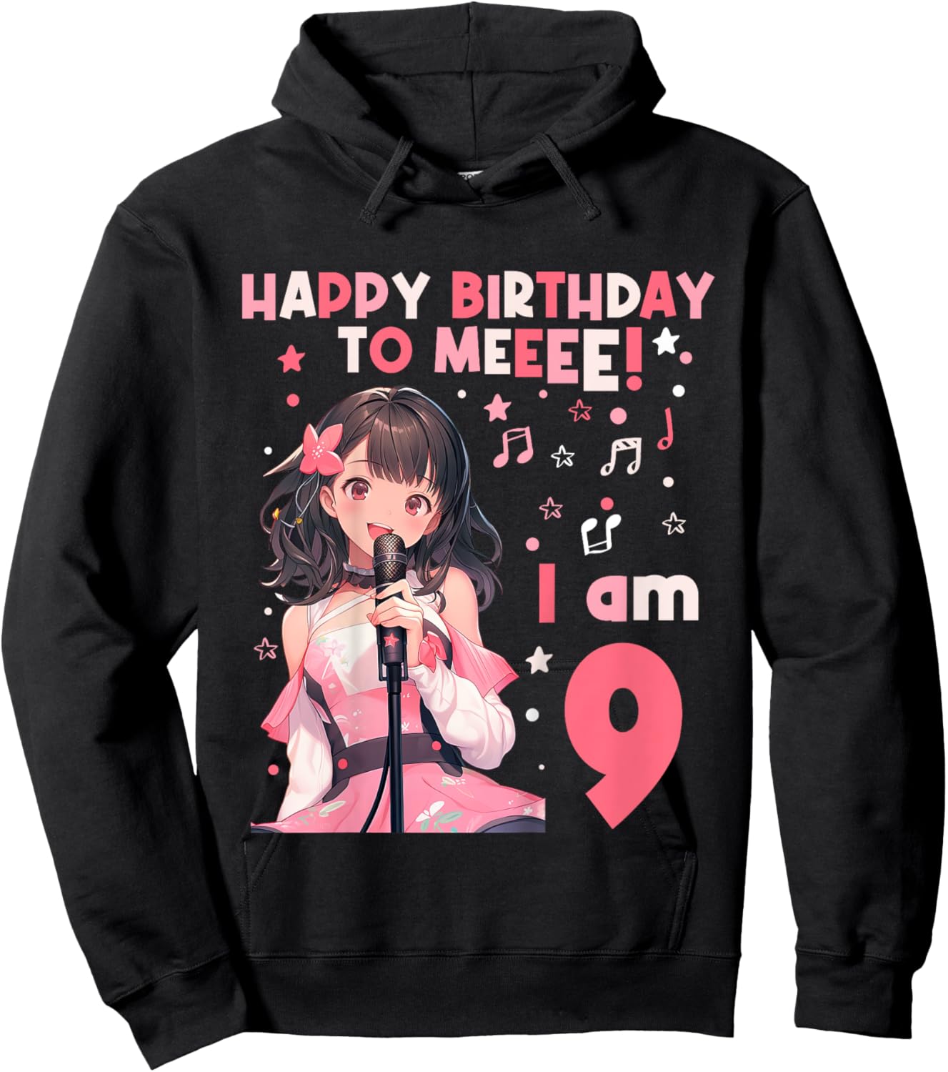 9 years old 9th birthday for Girl Anime 9 Birthday Hoodie - Hoodie | Black