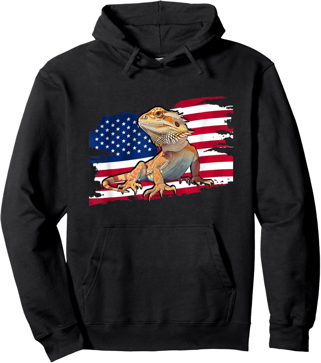 Tiny Dinosaur USA Flag 4th of July Bearded Dragon Lover Hoodie - Hoodie | Black