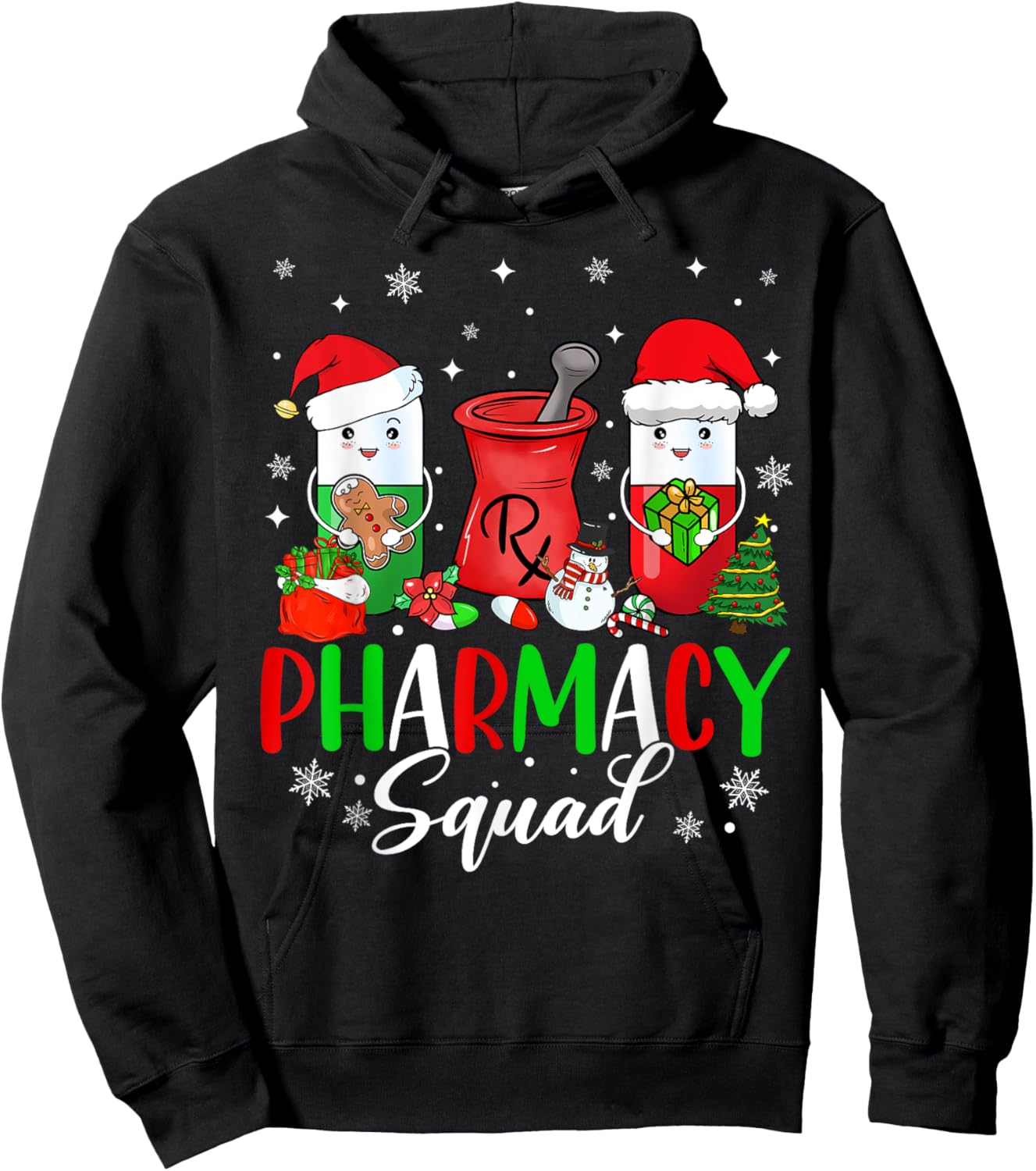 Funny Pharmacy tech Squad Christmas Matching Holiday Pajama Hoodie - Hoodie | Black
