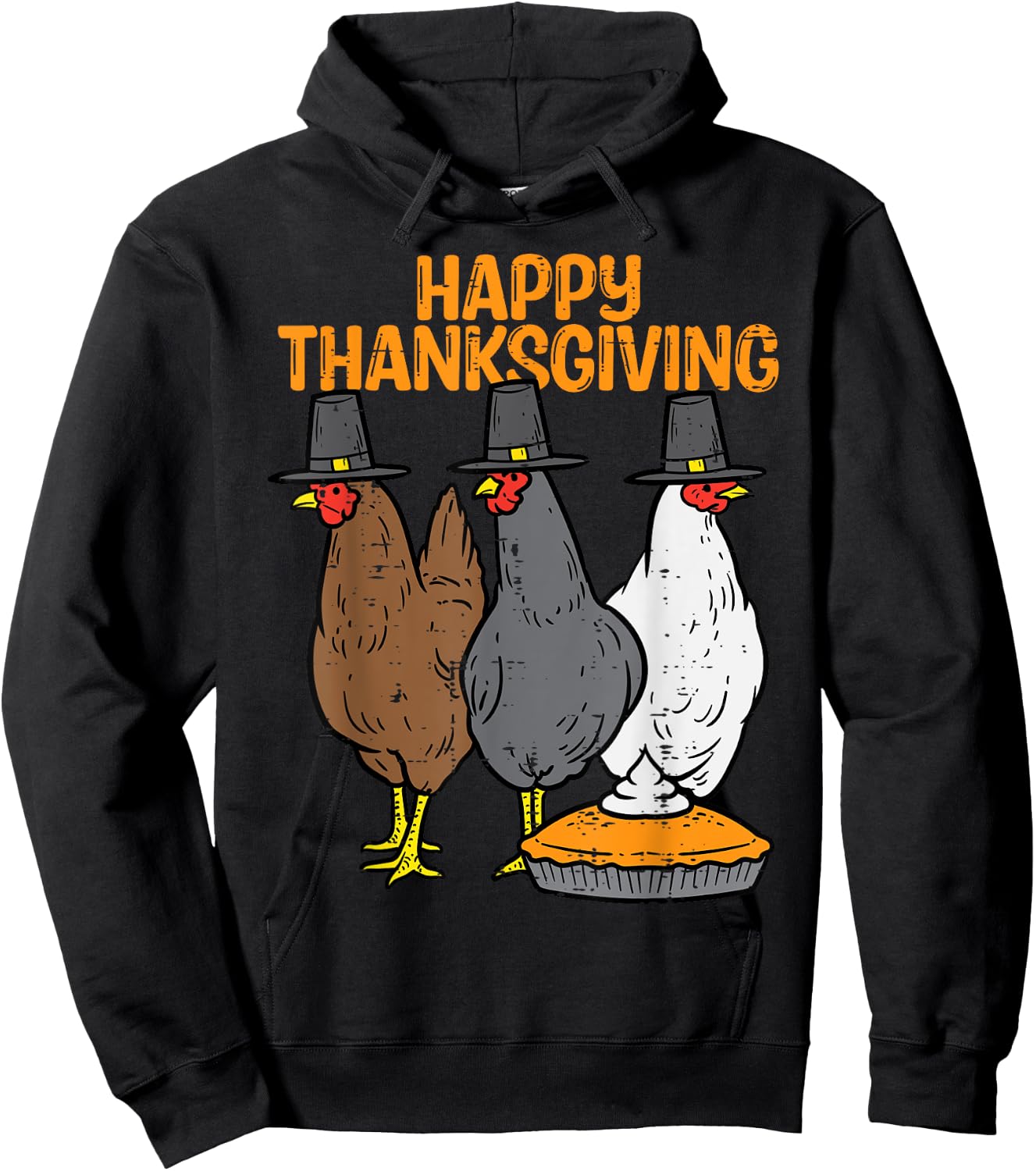 Happy Thanksgiving 3 Chickens Pilgrim Farm Men Women Kids Hoodie - Hoodie | Black