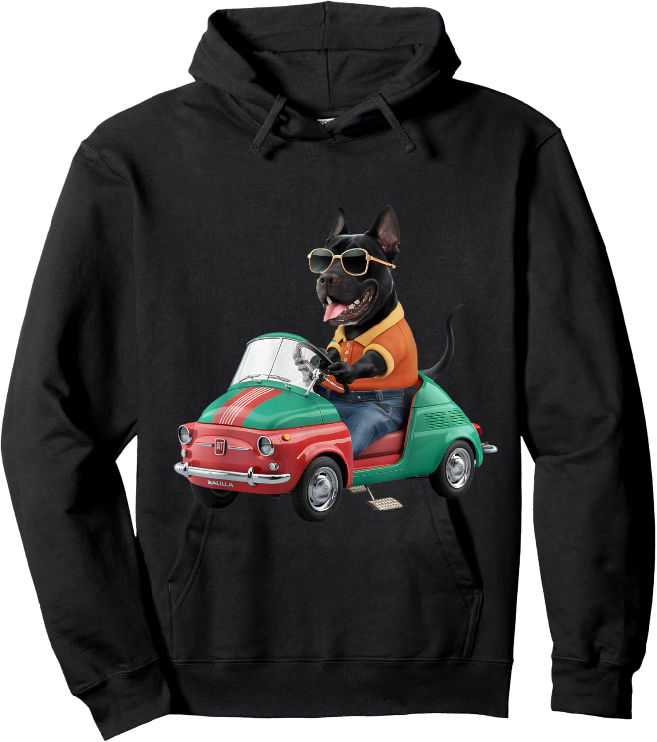 Cool Cane Corso in Fiat 500 - Funny Dog Lover Men Women Hoodie - Hoodie | Black