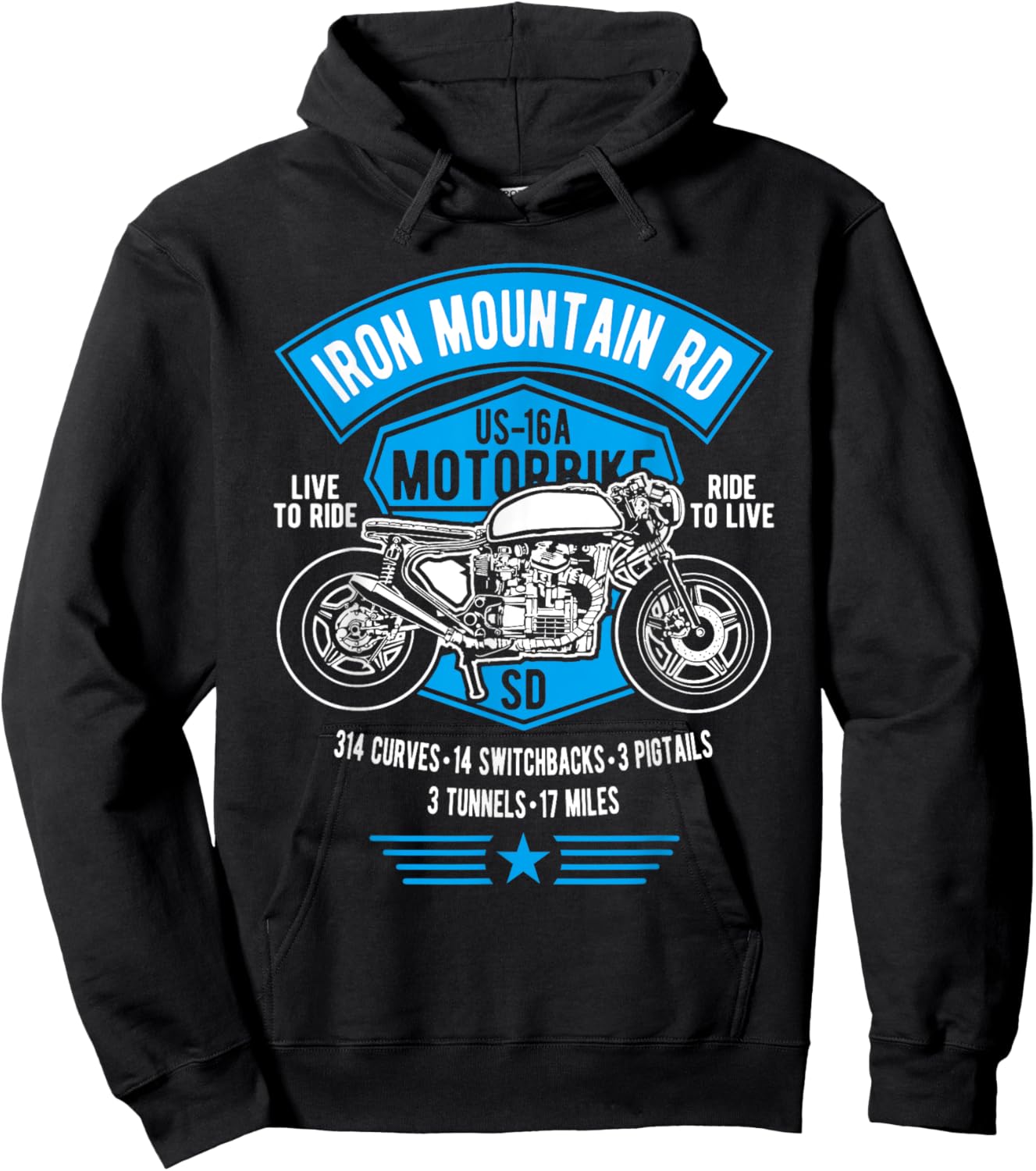 Iron Mountain Road US-16A South Dakota Motorcycle Design Hoodie - Hoodie | Black