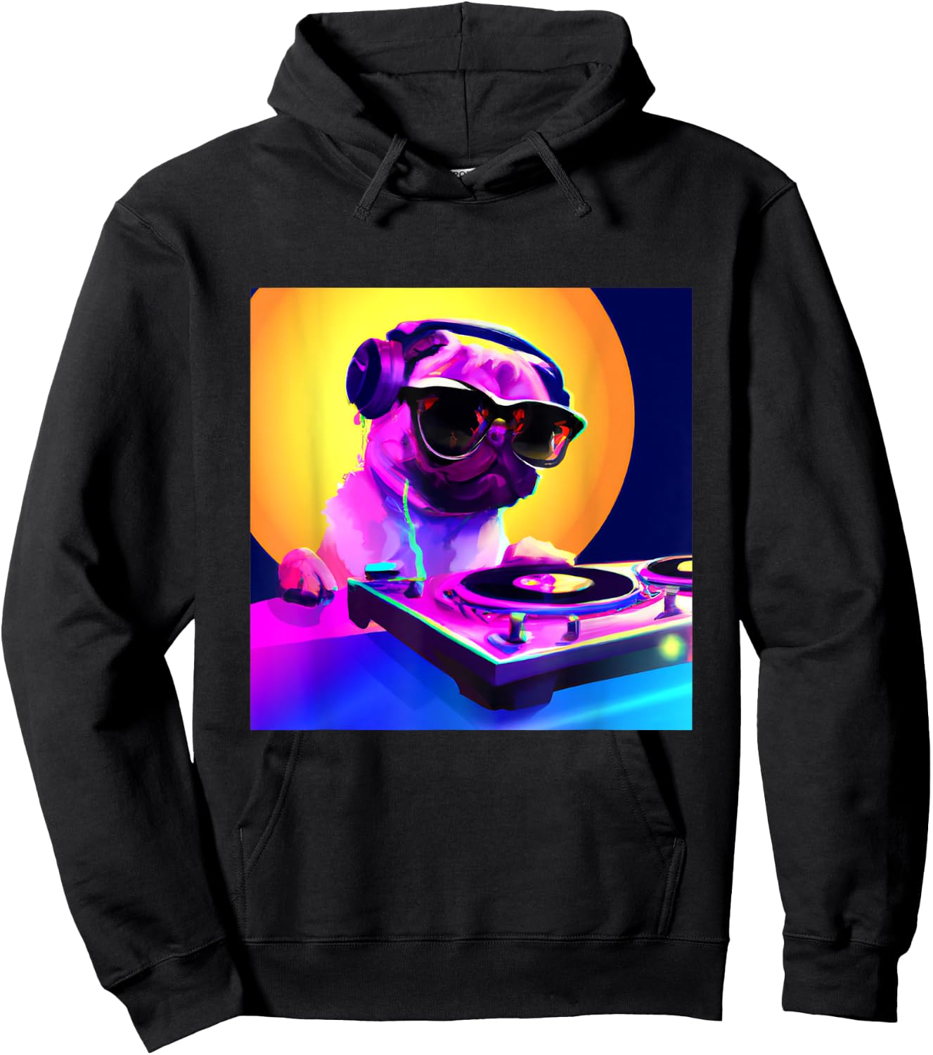 Pug DJ Vaporwave Shirt Aesthetic Dog Men Women Boys Girls Hoodie - Hoodie | Black