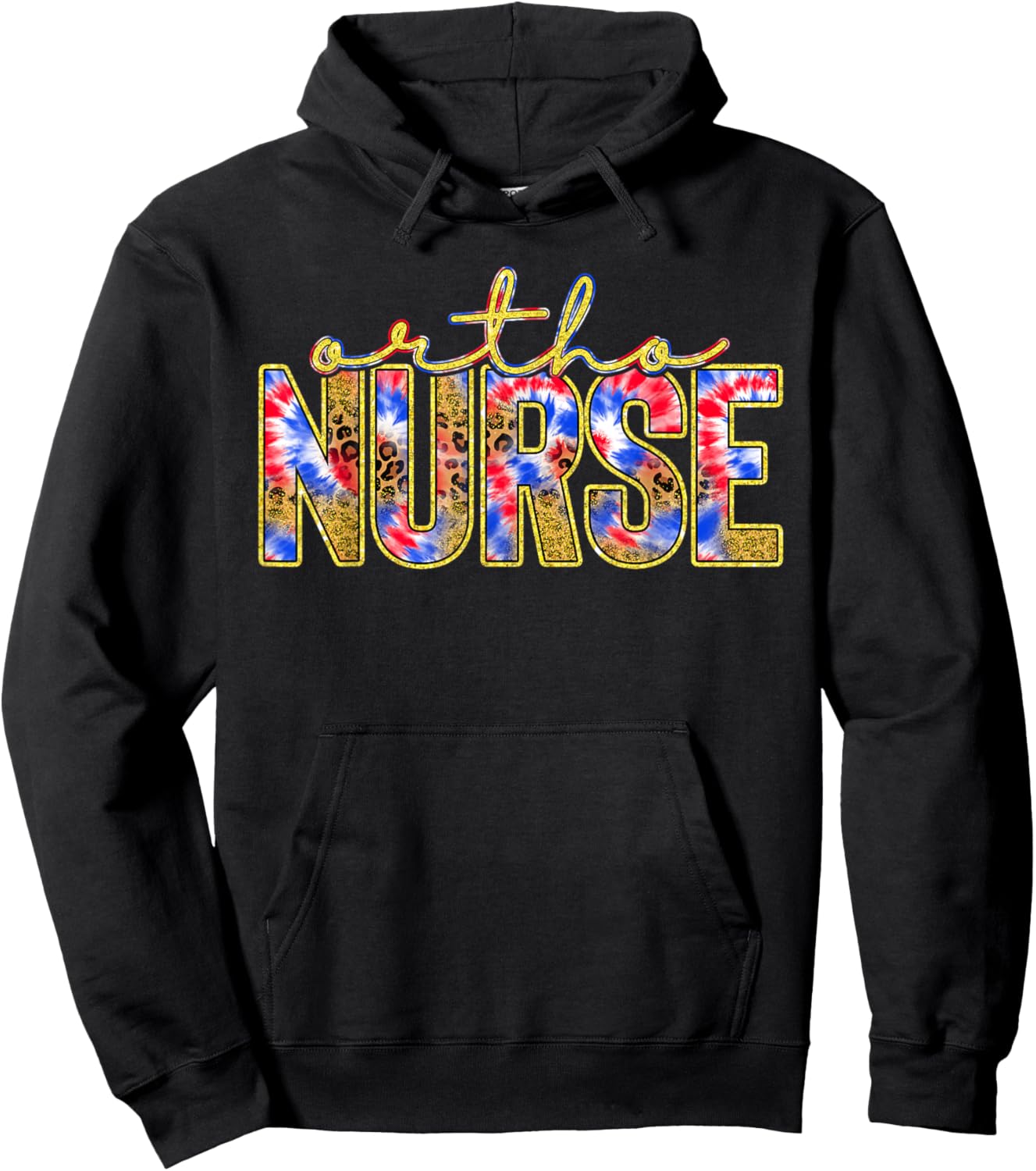 Ortho Nurse Week Gift Red White Blue Tie Dye Leopard Nursing Hoodie - Hoodie | Black