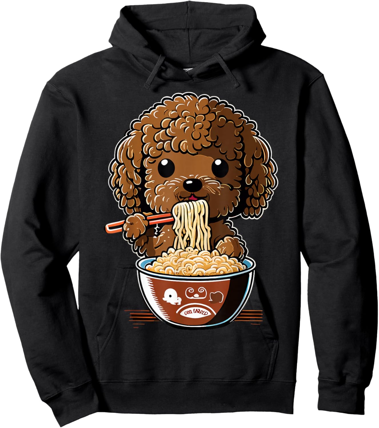Anime Pet Design Cute Toy Poodle Dog Eating Ramen -Kids Hoodie - Hoodie | Black