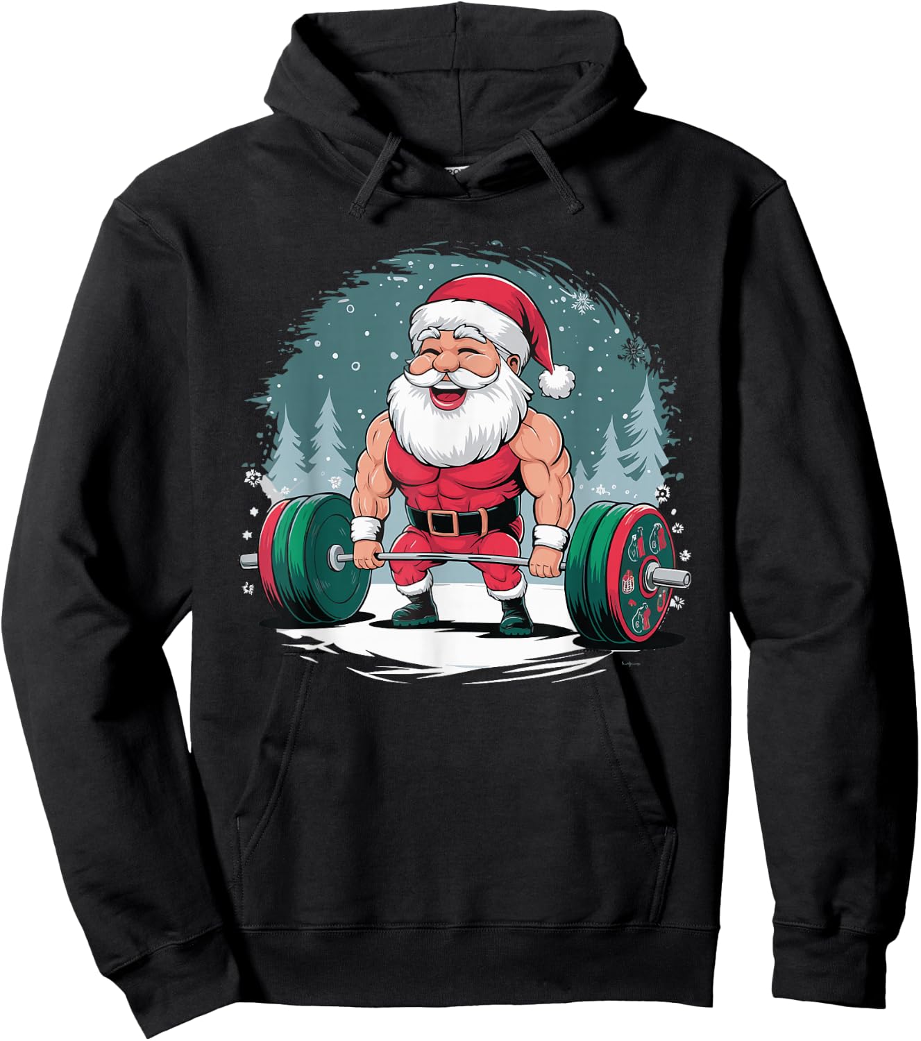 Santa Weightlifting Fitness Bodybuilder Workout Hoodie - Hoodie | Black