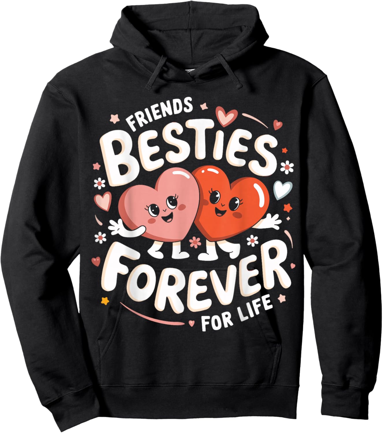 Cute Besties Forever Hearts Friendship Girls Valentines Day Hoodie - Hoodie | Black