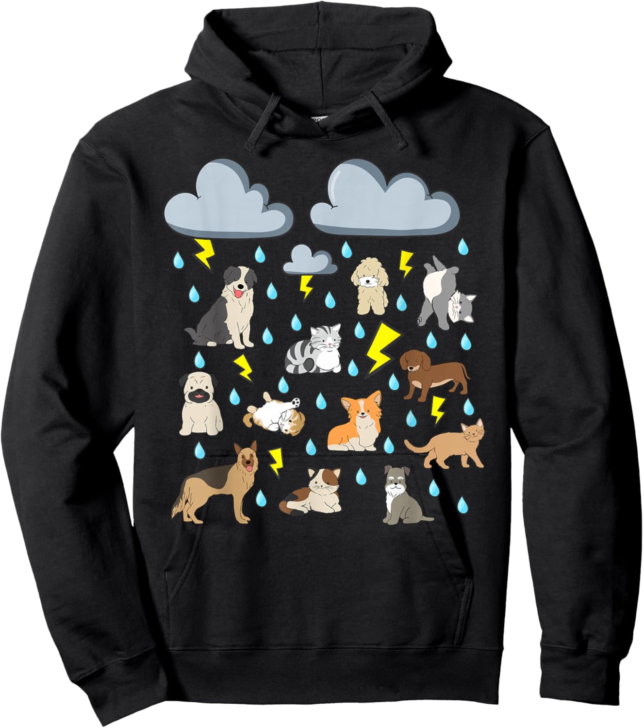 Funny English Idiom Raining Cats and Dogs Puppies Kitten pet Hoodie - Hoodie | Black