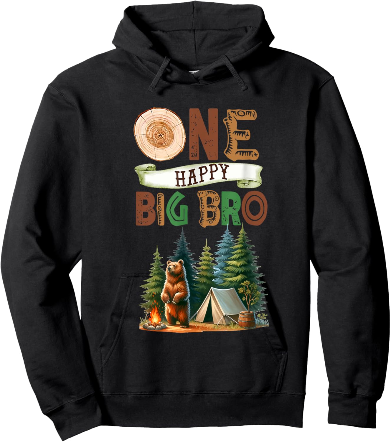 One Happy Big Bro Camper First Birthday Camping Bear Brother Hoodie - Hoodie | Black