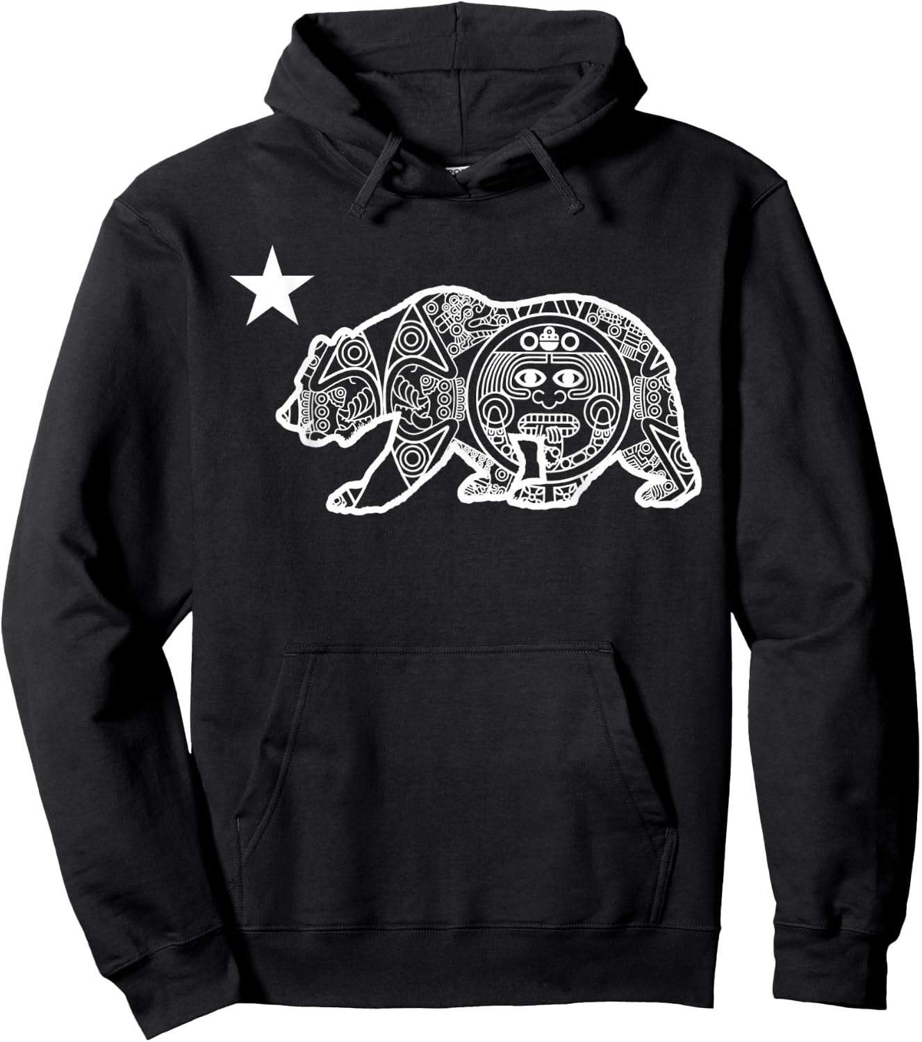California Flag Bear Aztec Calendar Hoodie - Hoodie | Black