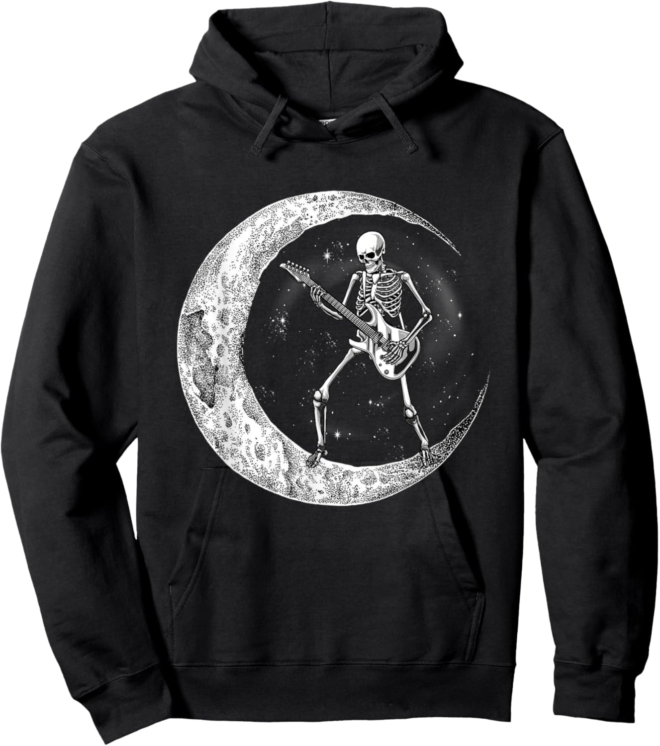 Skeleton Moon Rock & Roll Musician Guitar Lover Halloween Hoodie - Hoodie | Black