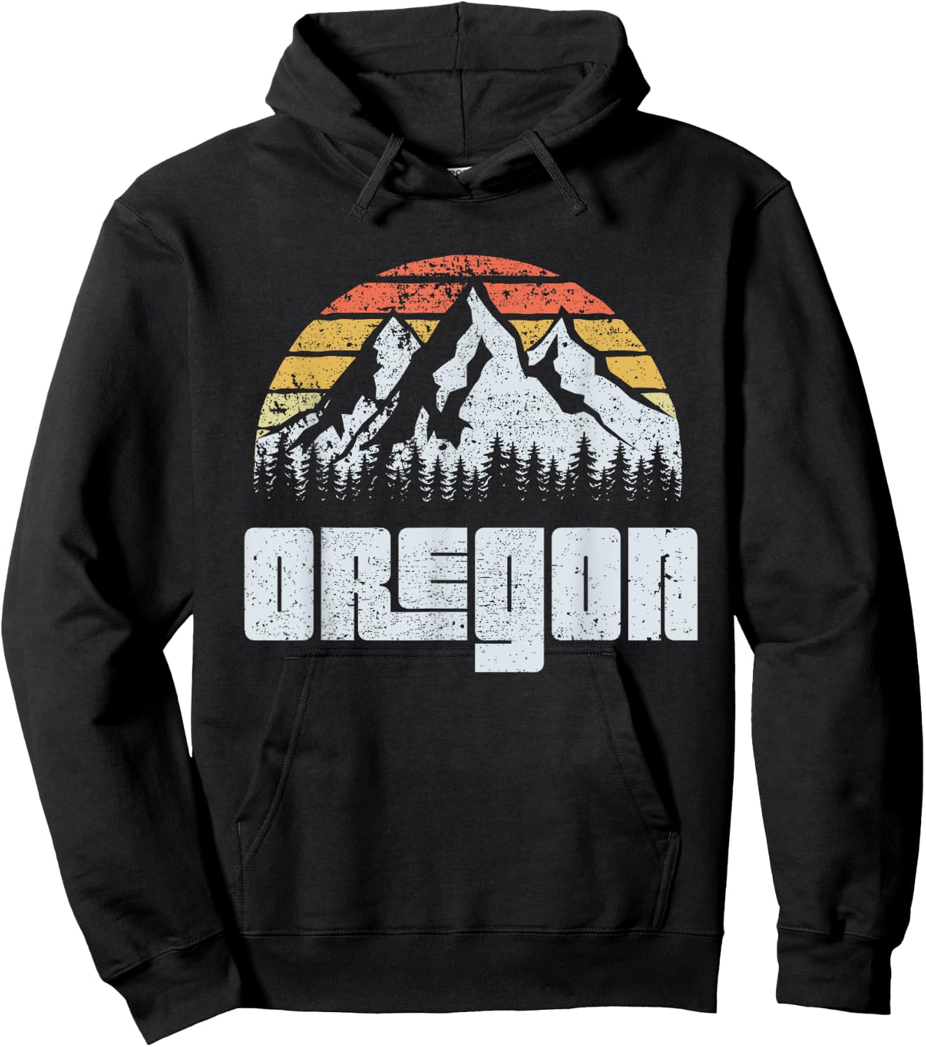 Vintage Oregon Mountains State Nature Sun Retro T Shirt Hoodie - Hoodie | Black