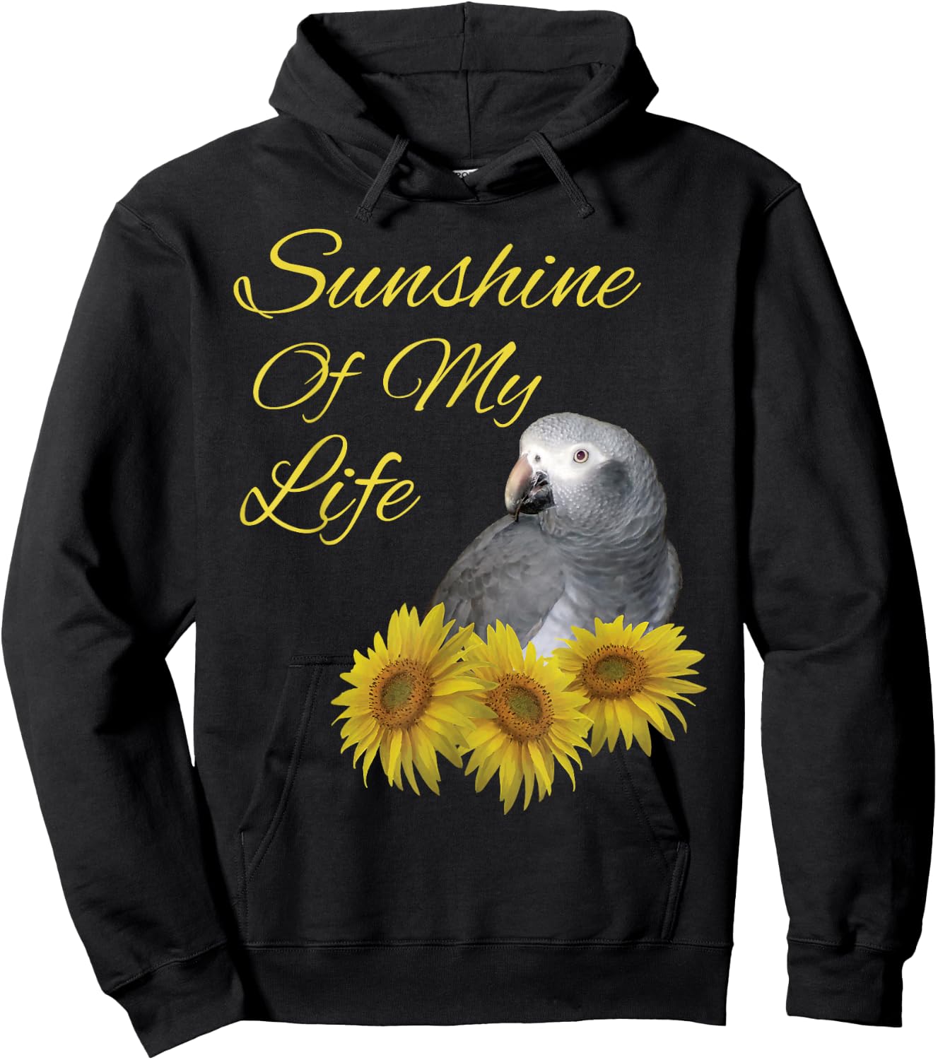 Timneh African Grey Parrot Sunshine Sunflower Hoodie - Hoodie | Black