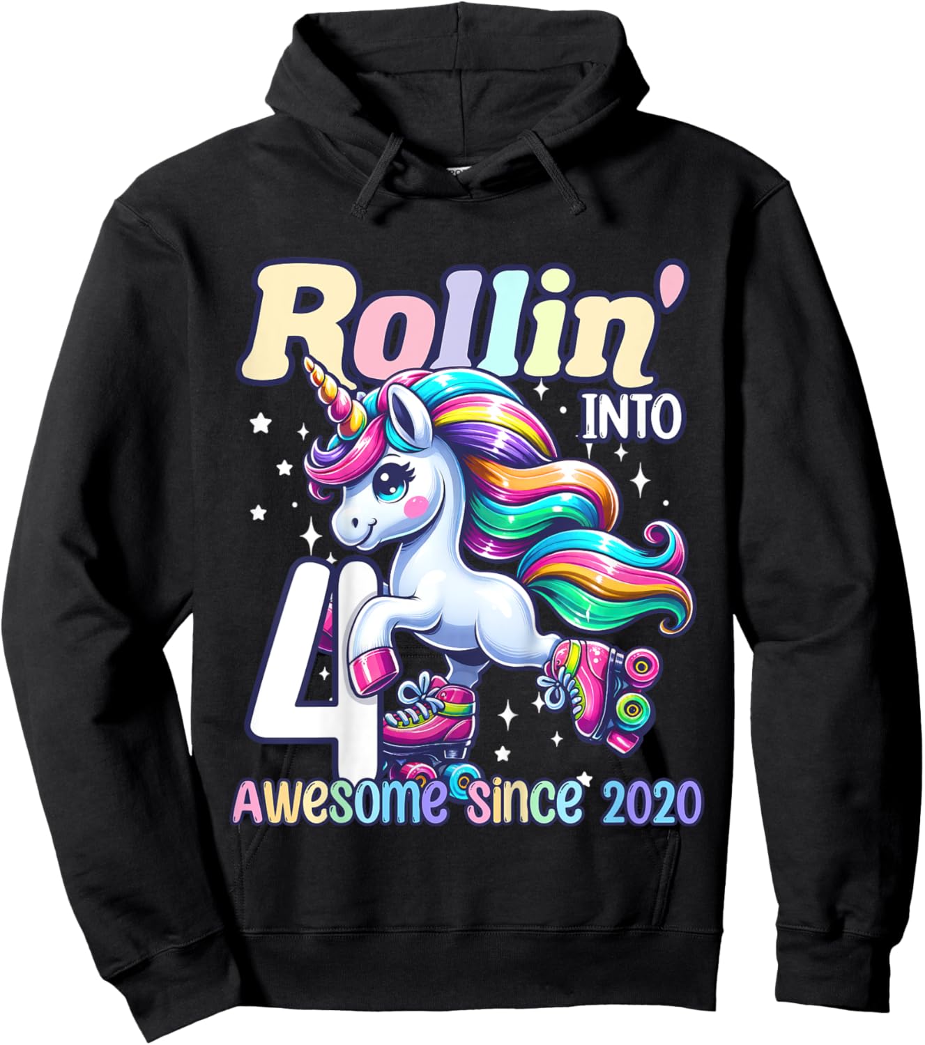 Unicorn 4th Birthday 4 Year Old Roller Skate Party Girls Hoodie - Hoodie | Black