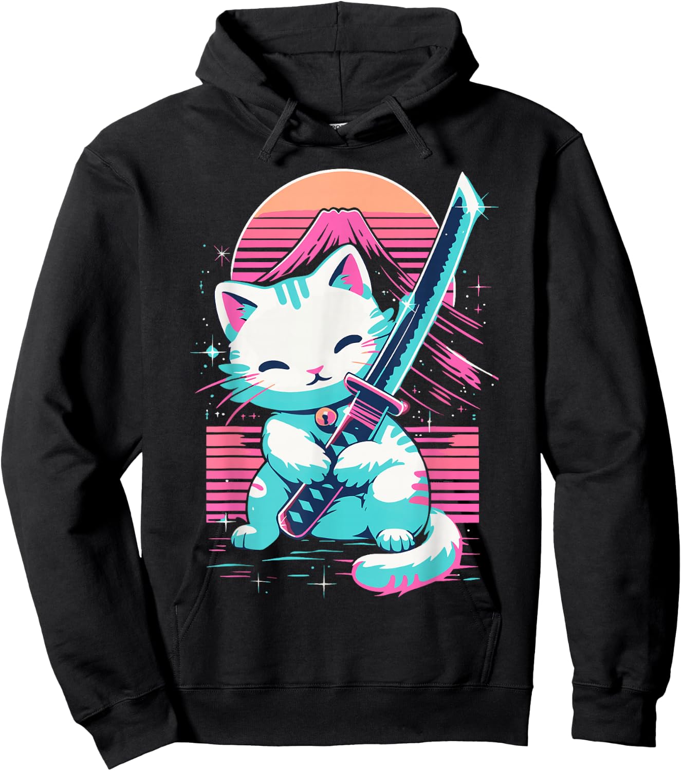Cat With Katana Sword Japan Cat Samurai Japanese Hoodie - Hoodie | Black