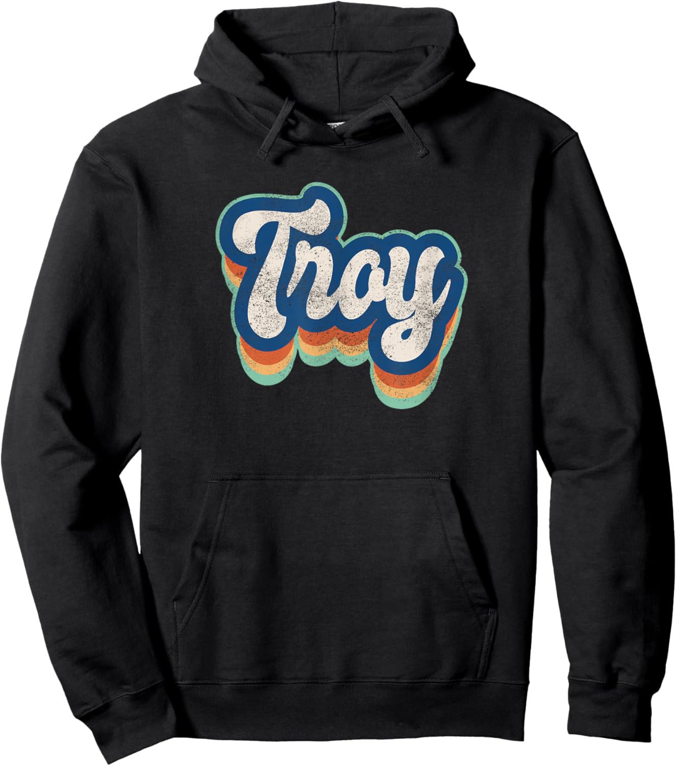 Troy First Name Boy Vintage Style 70s 80s Personalized Hoodie - Hoodie | Black
