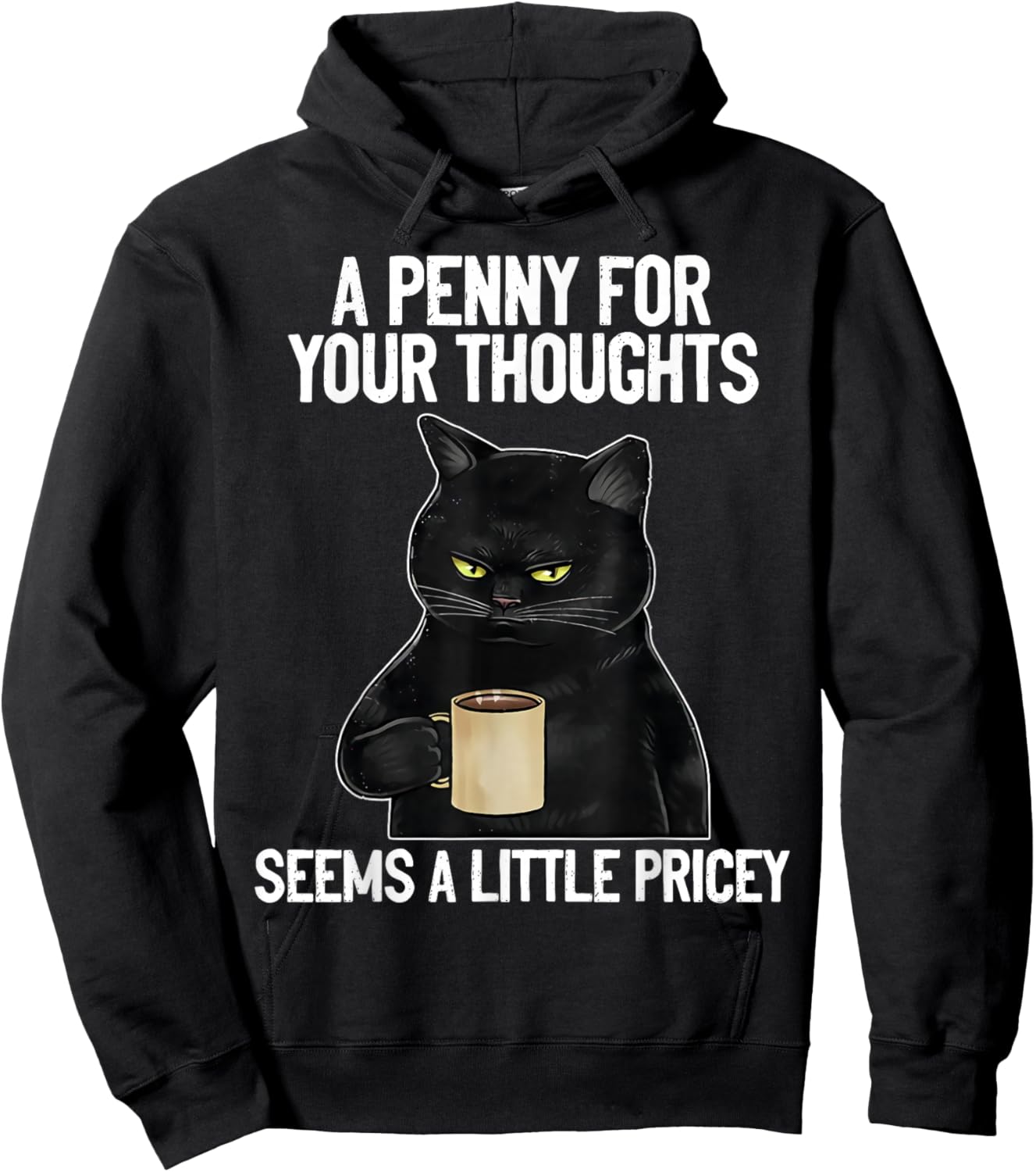 Funny Cat Saying A Penny For Your Thoughts Sarcastic Joke Women Hoodie - Hoodie | Black