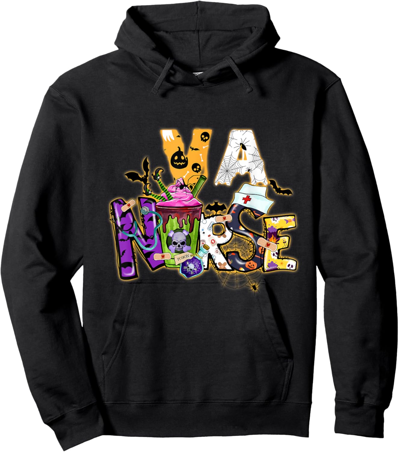 Va Nurse Witch Vintage Halloween Shirt Funny Va Nursing Rn Hoodie - Hoodie | Black