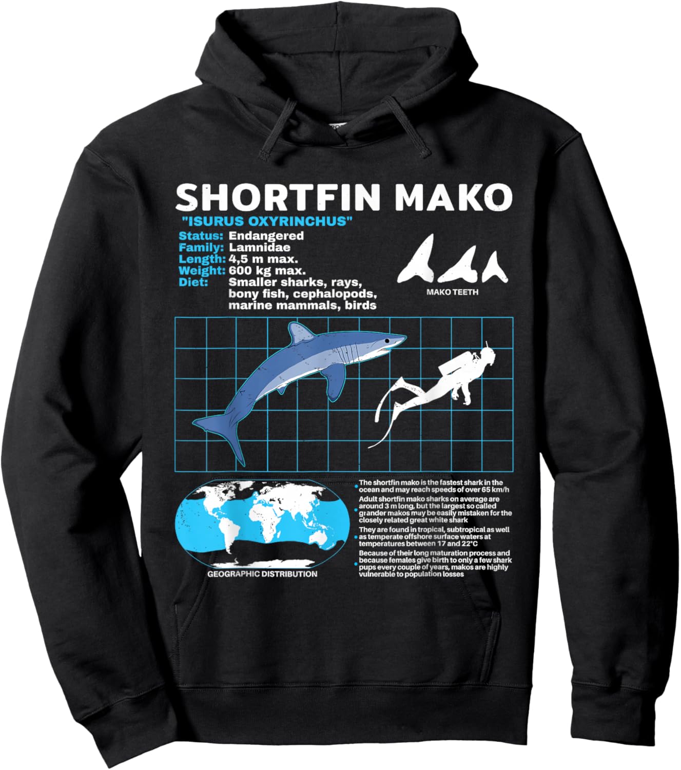 Mako Shark Fact Sheet Hoodie - Hoodie | Black