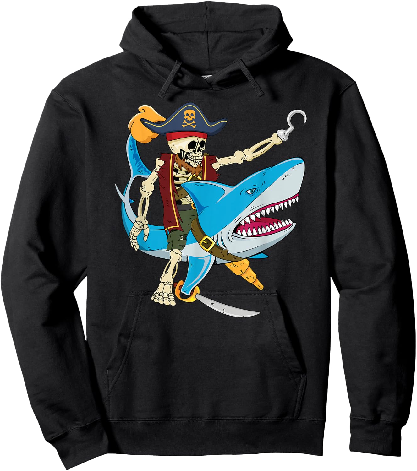 Skeleton Pirate Riding Shark Halloween Kids Boys Hoodie - Hoodie | Black