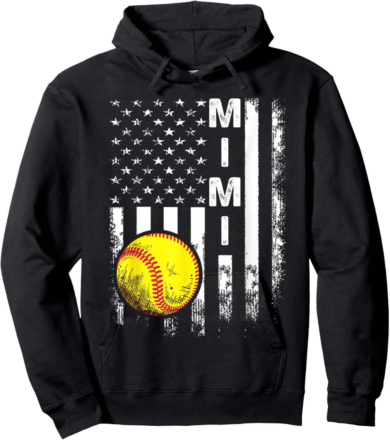 Softball Mimi America Flag Men Women Vintage Christmas Hoodie - Hoodie | Black