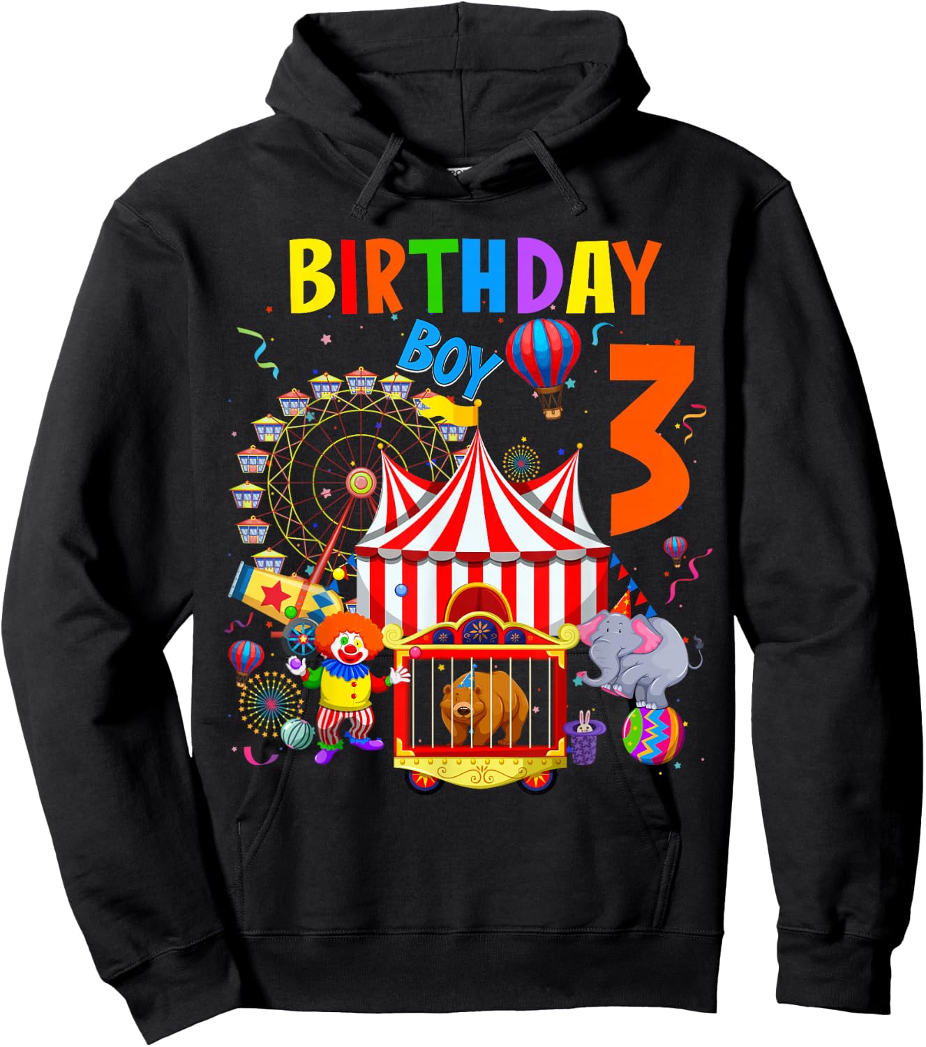Children's 3rd Birthday Boy Themes 3 Years Old Circus Hoodie - Hoodie | Black