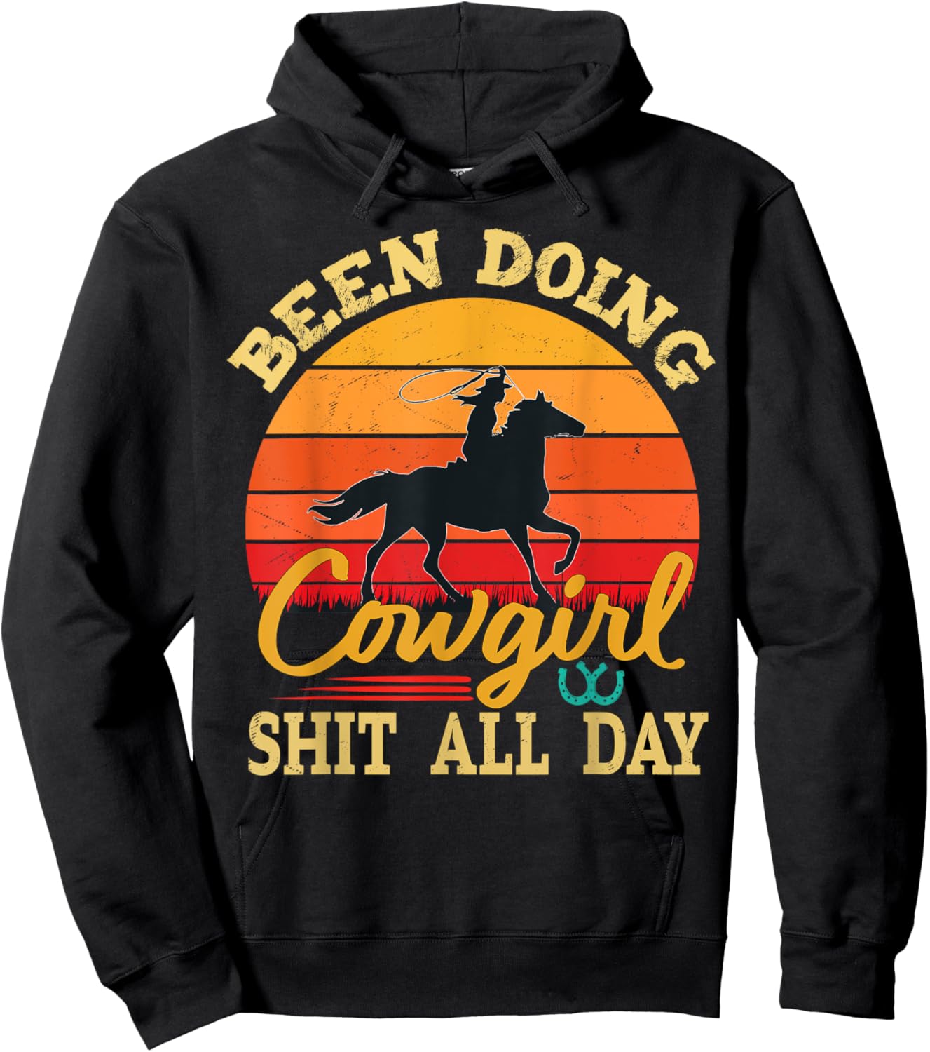 Been Doing Cowboy Shit All Day Retro Vintage Funny Cowgirl Hoodie - Hoodie | Black