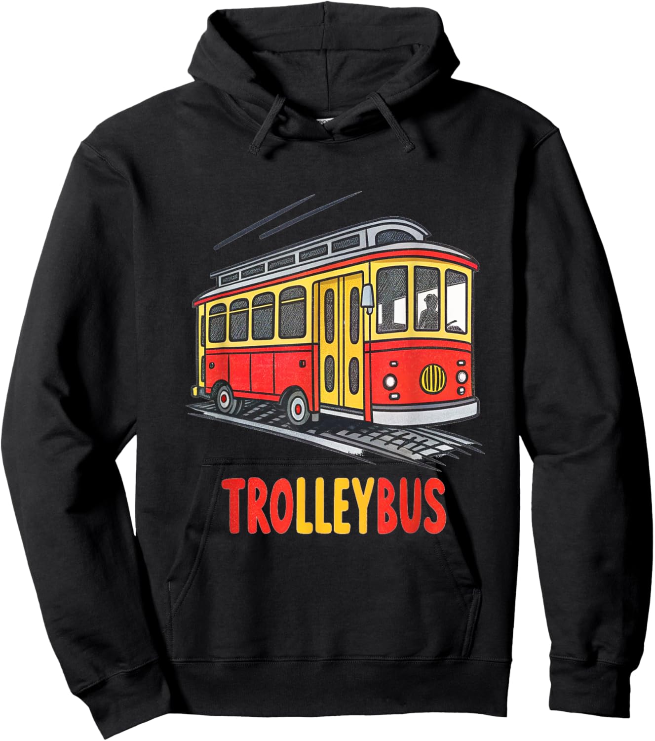Vintage Style Trolleybus Cartoon Graphic Hoodie - Hoodie | Black