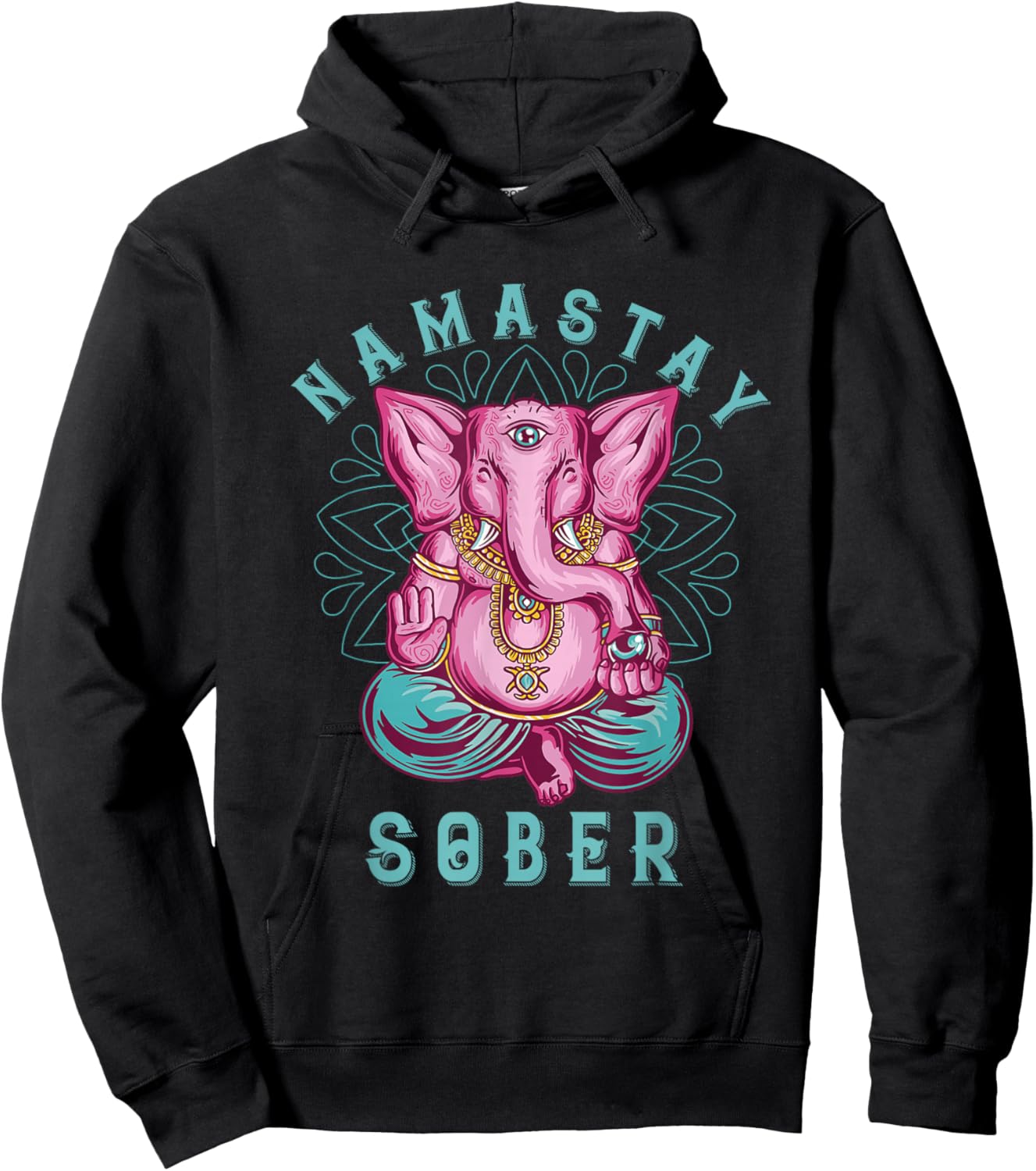 Sobriety Namastay Sober Elephant 12 Step Recovery Buddha Hoodie - Hoodie | Black