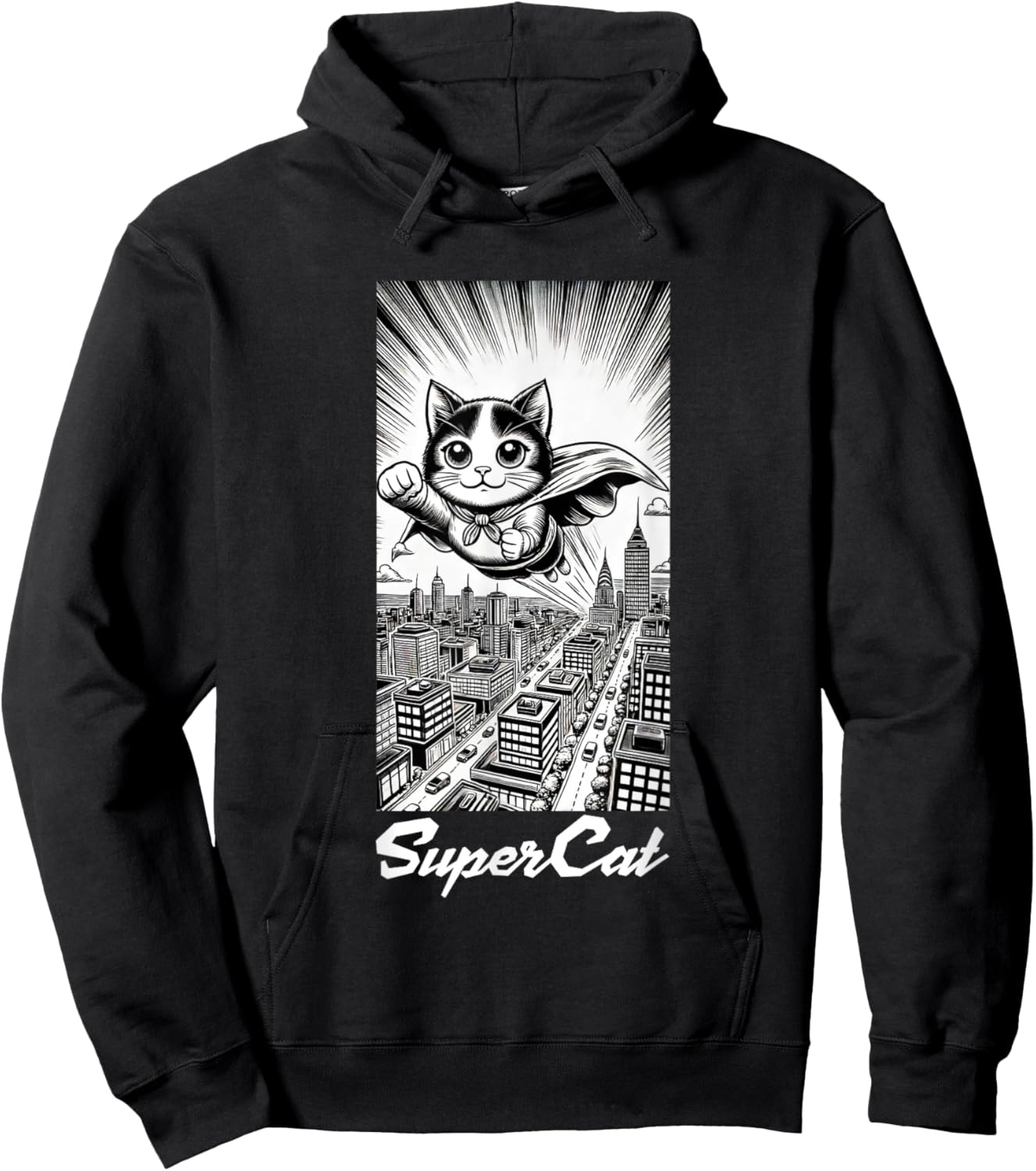 Super Cat, funny, manga style, Super Animals Hoodie - Hoodie | Black