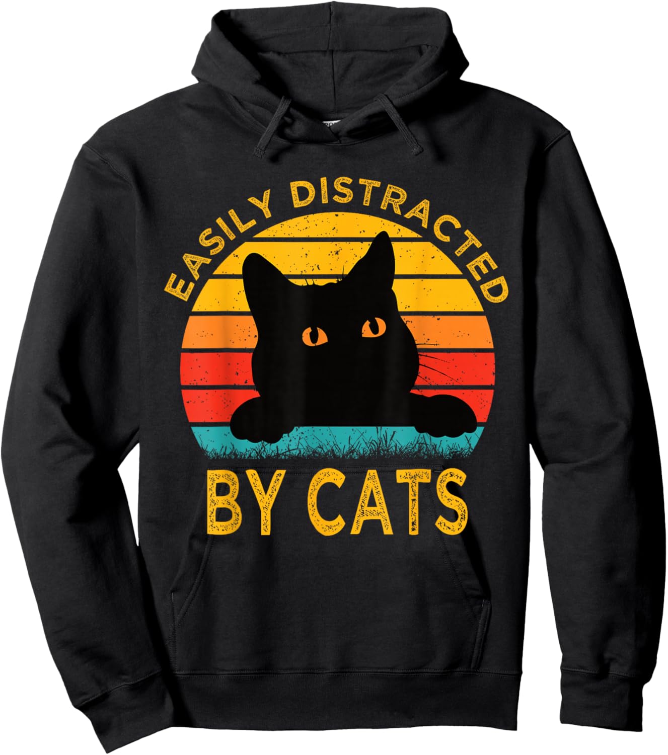 Easily Distracted By Cats Vintage Funny Cat Hoodie - Hoodie | Black