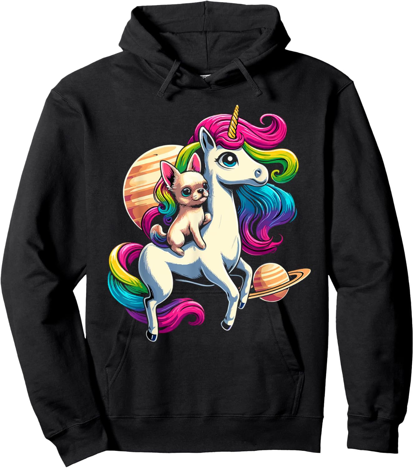 Chihuahua Riding Unicorn for Girls and Women Hoodie - Hoodie | Black