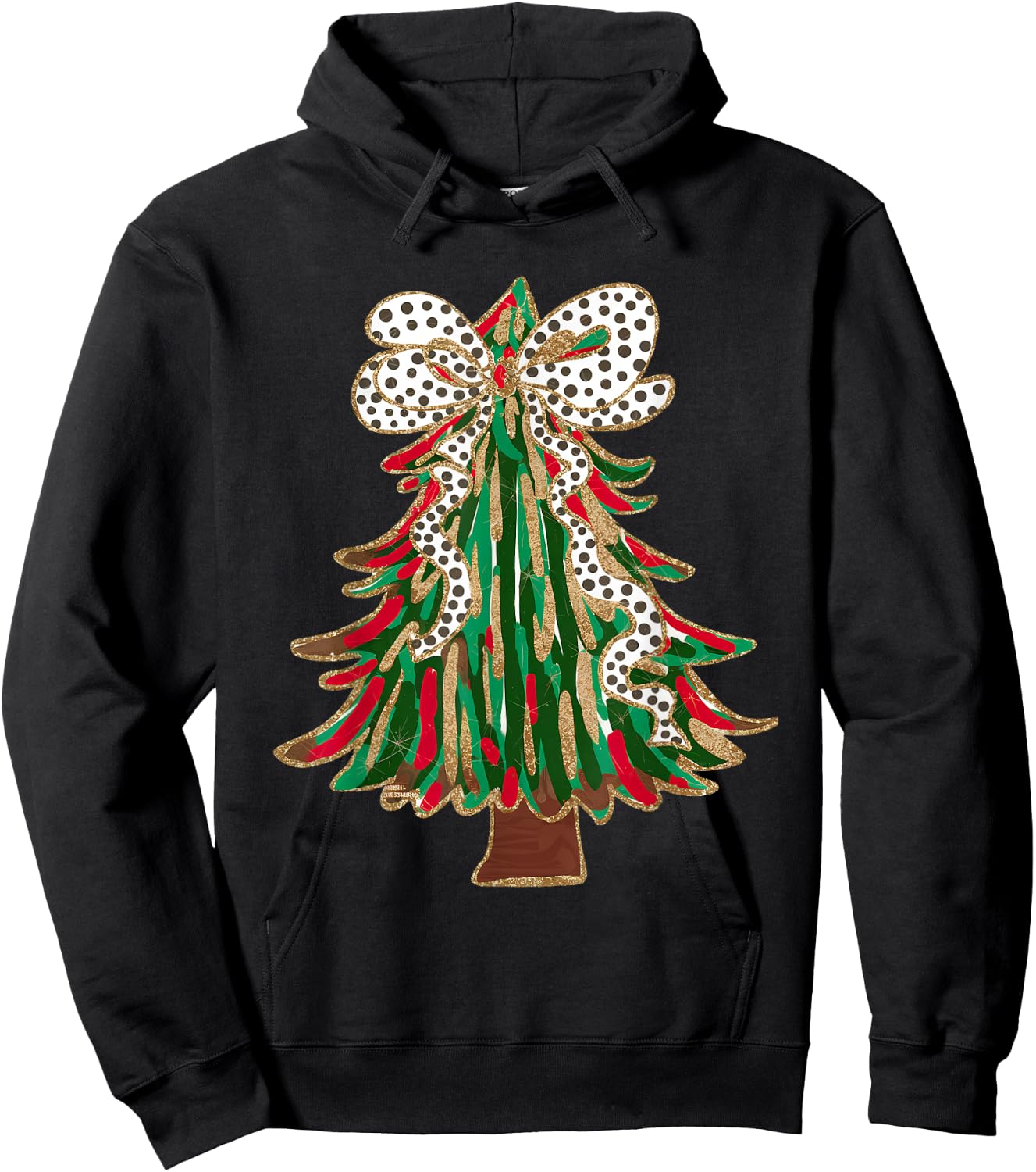 Funny Christmas Outfit Women Kids Christmas Tree Coquette Bow Xmas Pajamas Teens Girls Hoodie - Hoodie | Black
