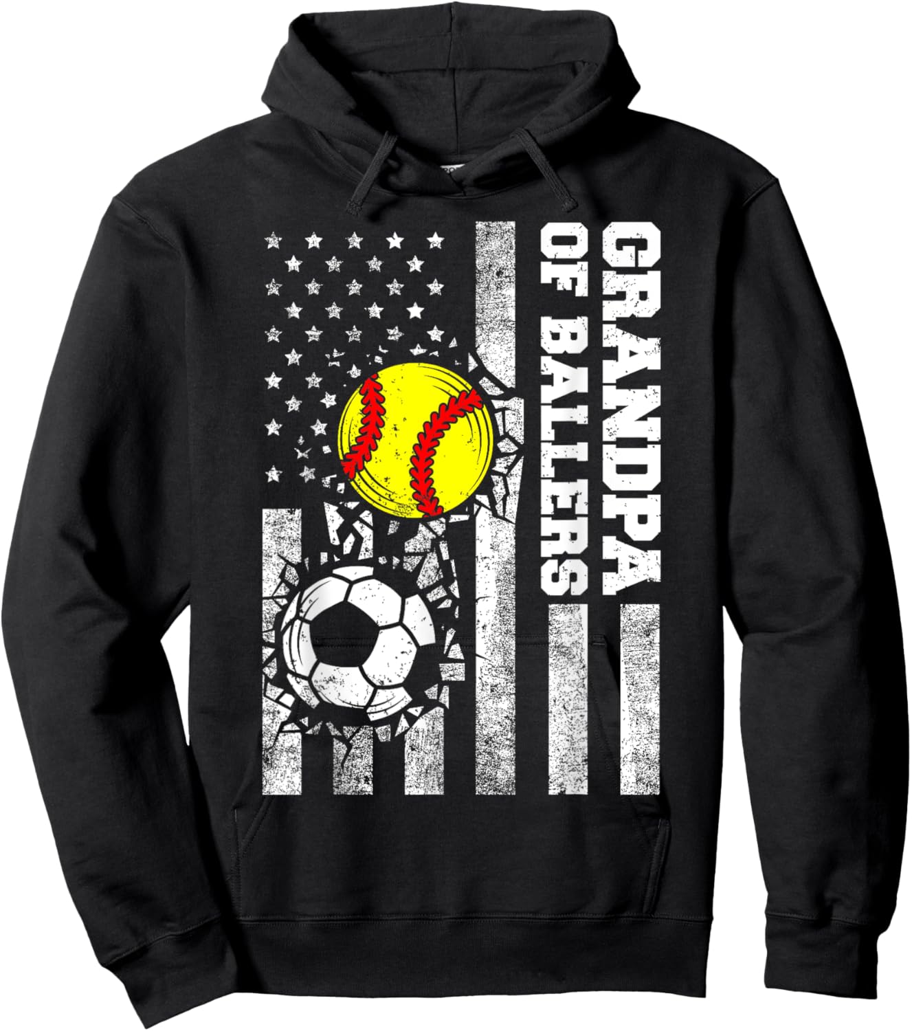Grandpa of Ballers Funny USA Flag Soccer Softball Grandpa Hoodie - Hoodie | Black