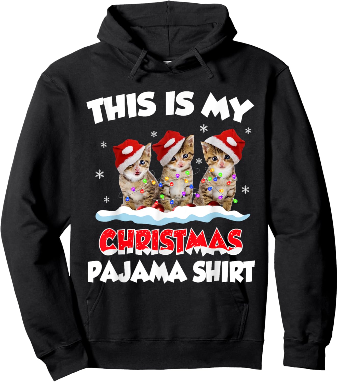 This Is My Christmas Pajama Shirt Cat Lover Funny Christmas Hoodie - Hoodie | Black