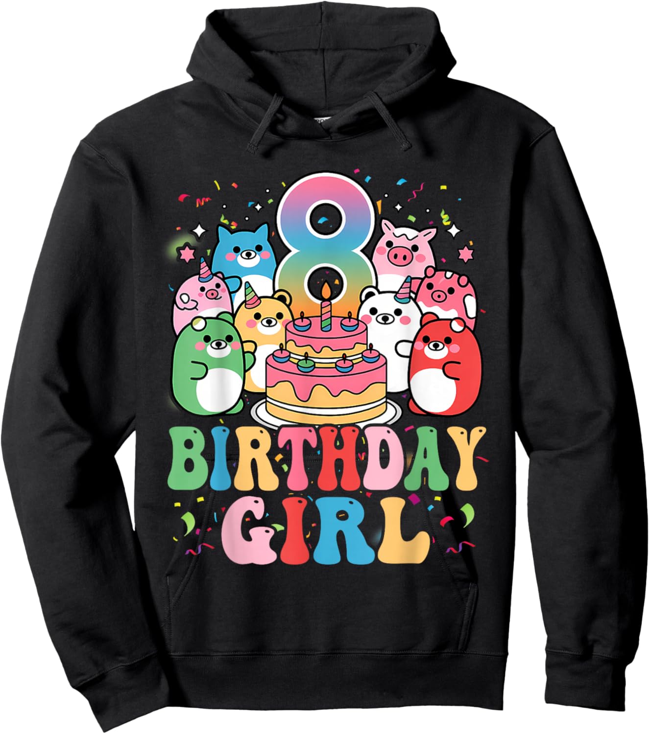 8th Birthay Girl Party Funny Squish Squad 8 Years Old Kids Hoodie - Hoodie | Black