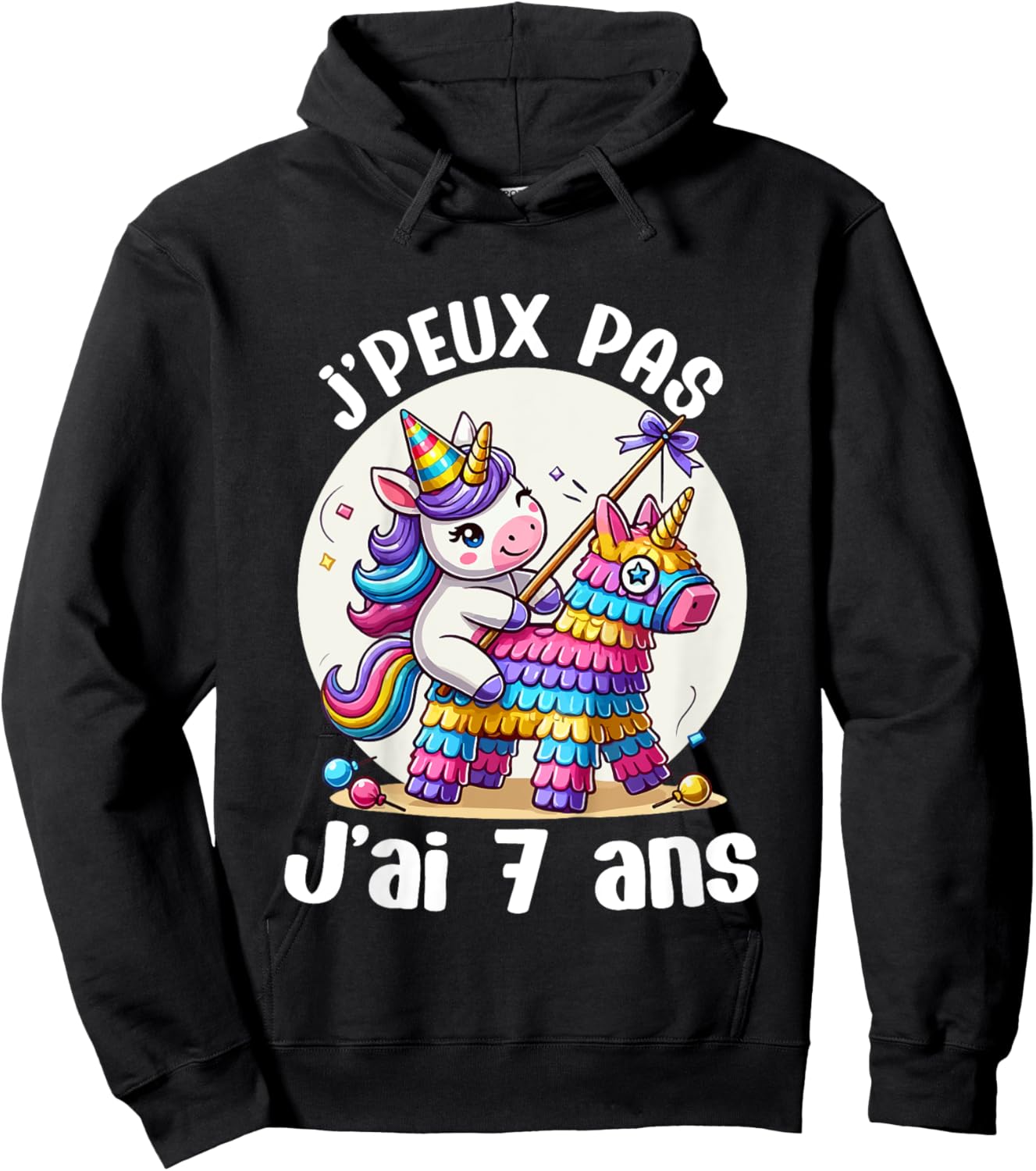 Child Je Peux Pas J'ai 7 Years Birthday Unicorn Girl Pinata , Blue, 2 Hoodie - Hoodie | Black