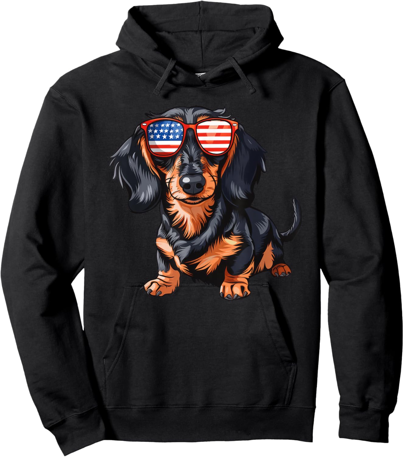 Dachshund Dog USA America Flag 4th of July Hoodie - Hoodie | Black