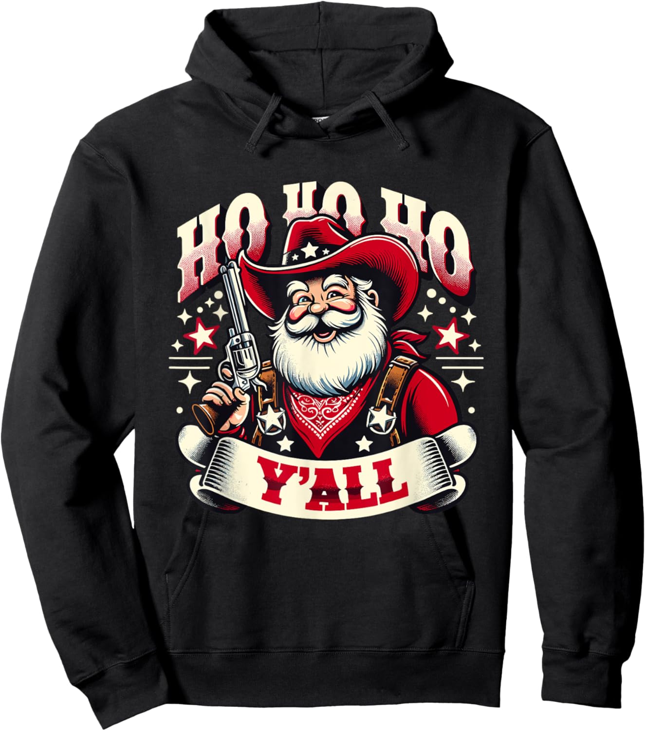 Holiday Cowboy Santa - Country Western Christmas Spirit Hoodie - Hoodie | Black