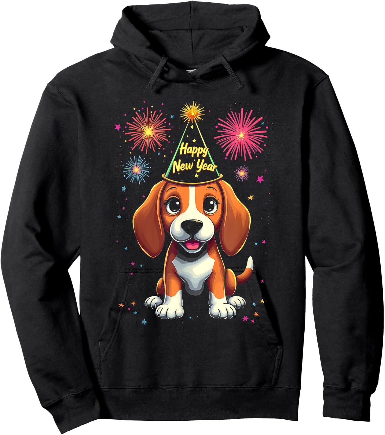 Happy New Year 2025 Eve Firework Dog Funny Beagle Hoodie - Hoodie | Black
