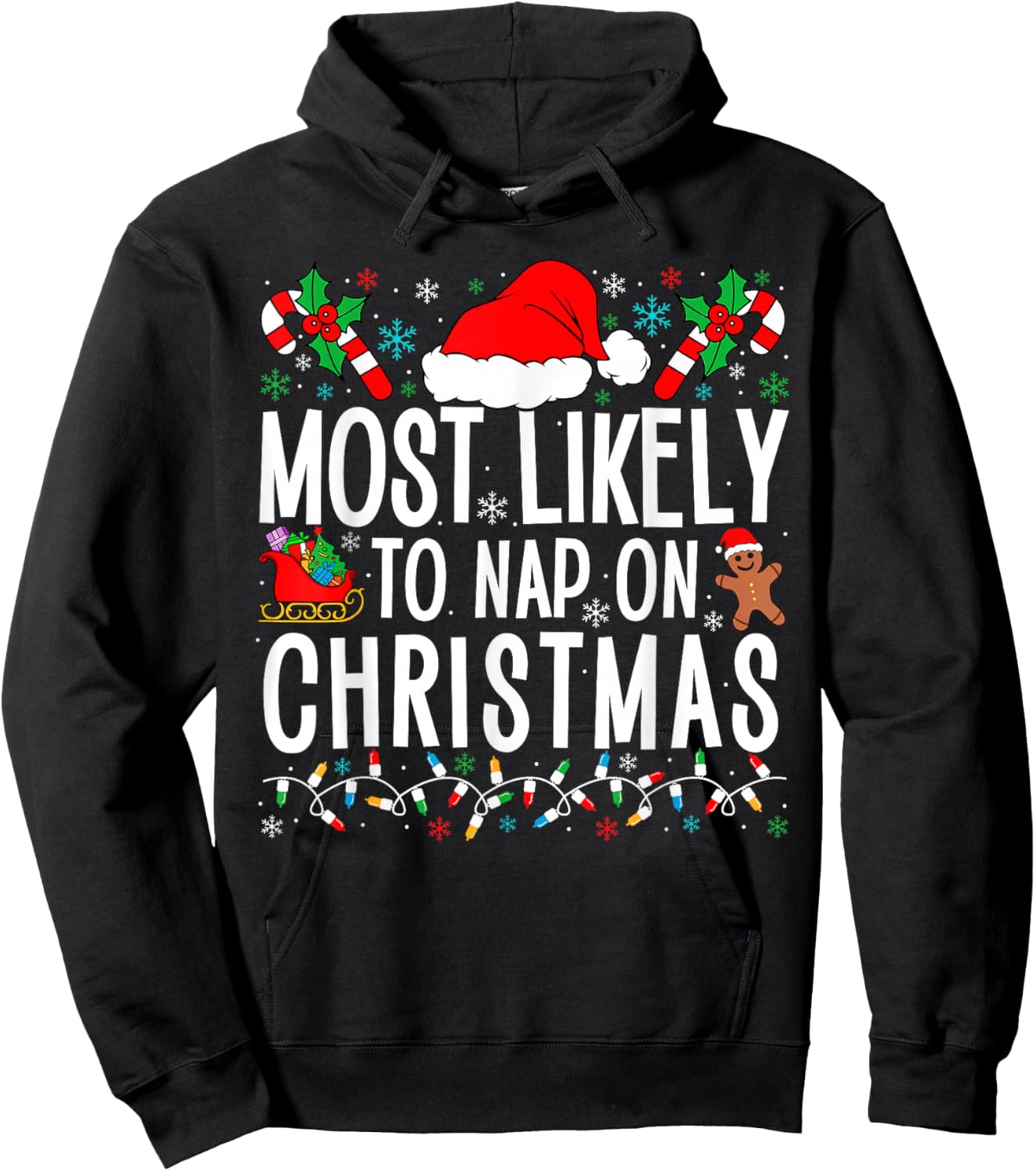 Most Likely To Nap On Christmas Funny Matching Family Xmas Hoodie - Hoodie | Black