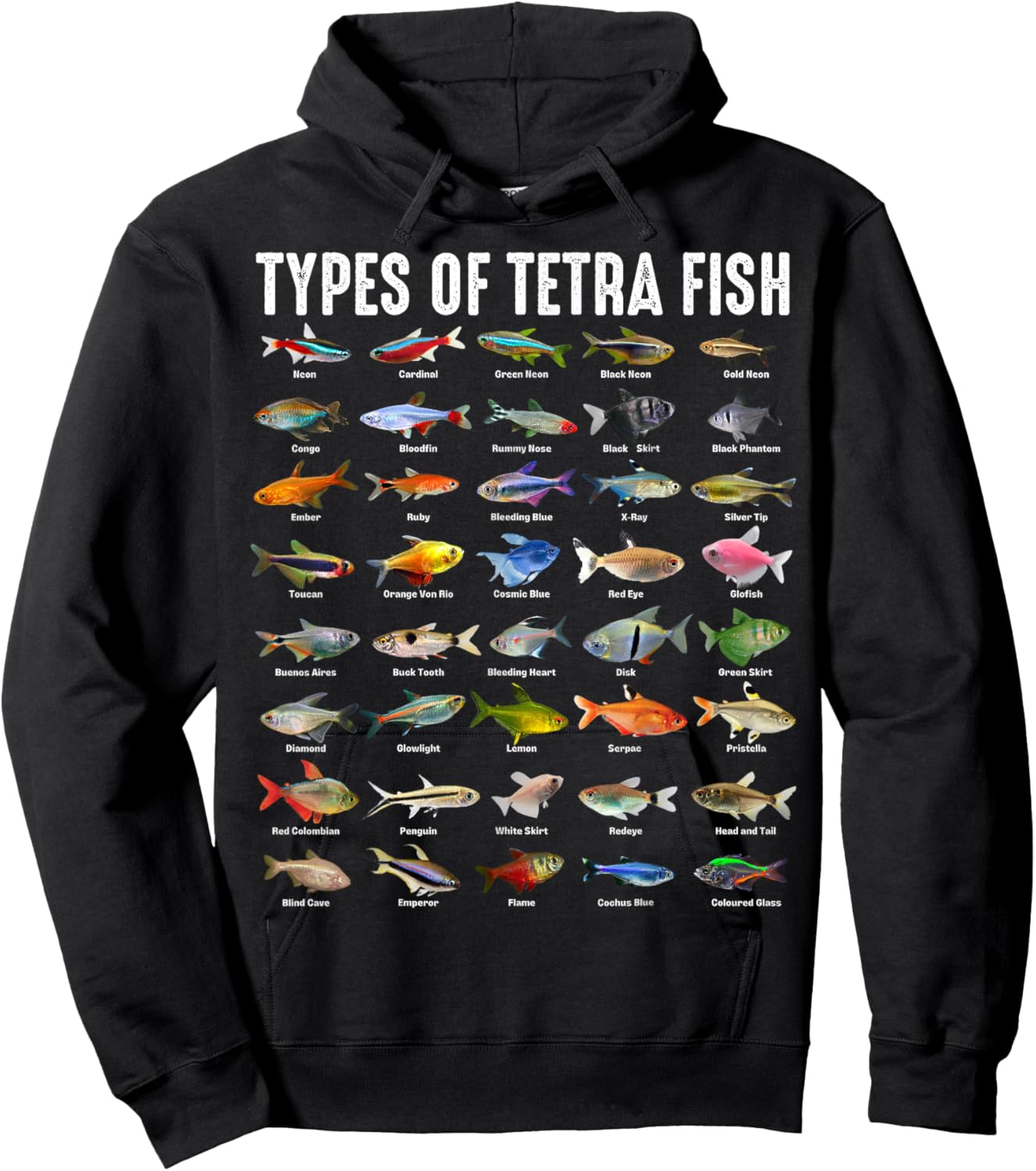 Types of Tetra Fish - Tetras Aquarium Fish Species Lover Hoodie - Hoodie | Black