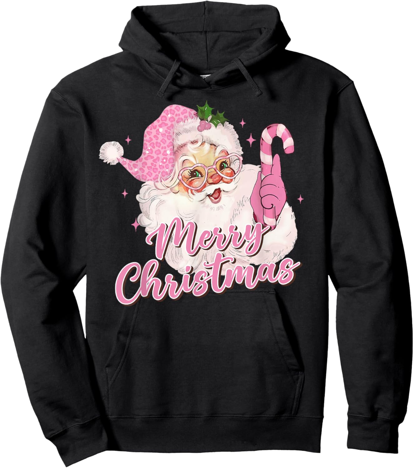 Merry Christmas Pink Santa Claus Vintage Retro Xmas Holiday Hoodie - Hoodie | Black