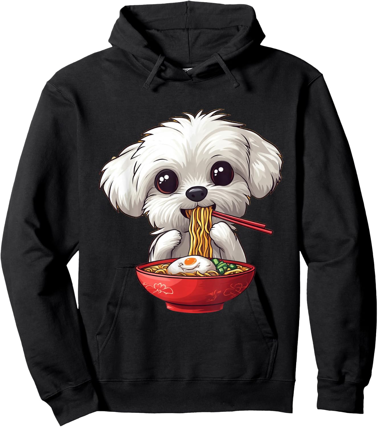 Cute Maltese Dog Eating Ramen Men Women Boys Girls Hoodie - Hoodie | Black