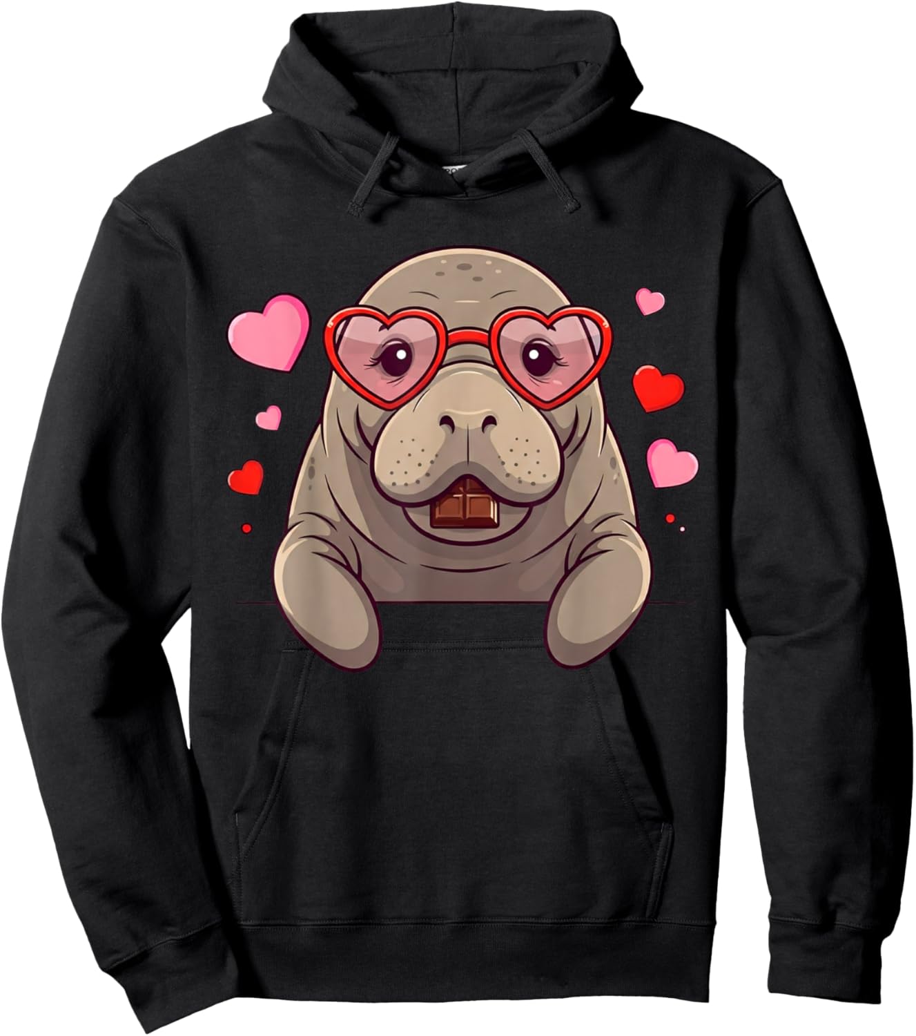 Funny Manatee Heart Chocolate Valentine Kids Hoodie - Hoodie | Black