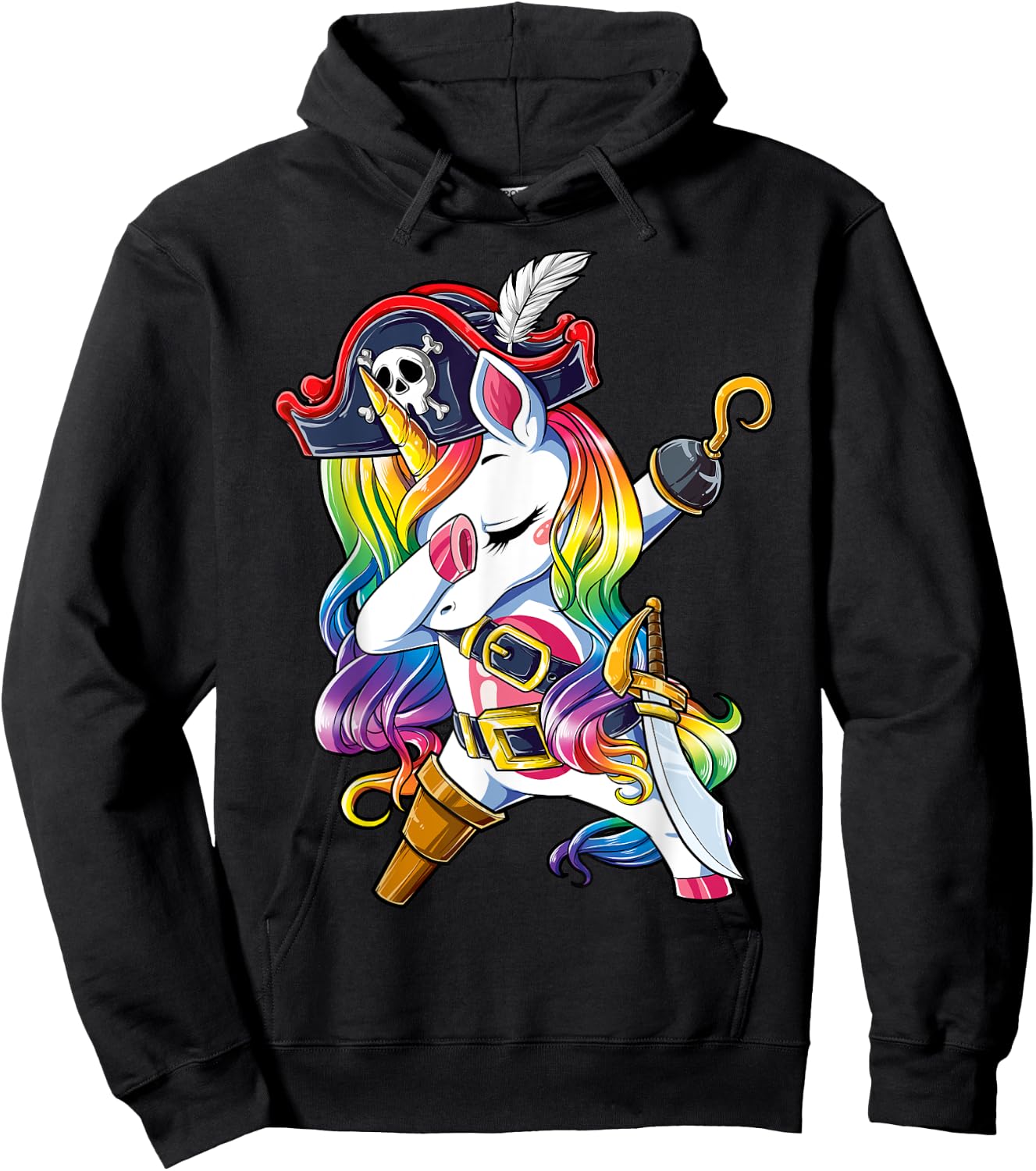 Dabbing Unicorn Pirate Jolly Roger Costume Kids Girls Boys Hoodie - Hoodie | Black