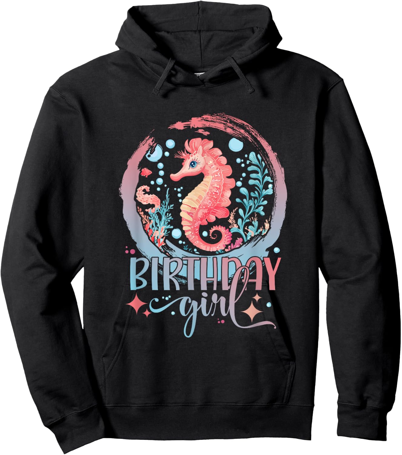 Birthday Girl Seahorse Women Cute Sea Horse Birthday Girl Hoodie - Hoodie | Black