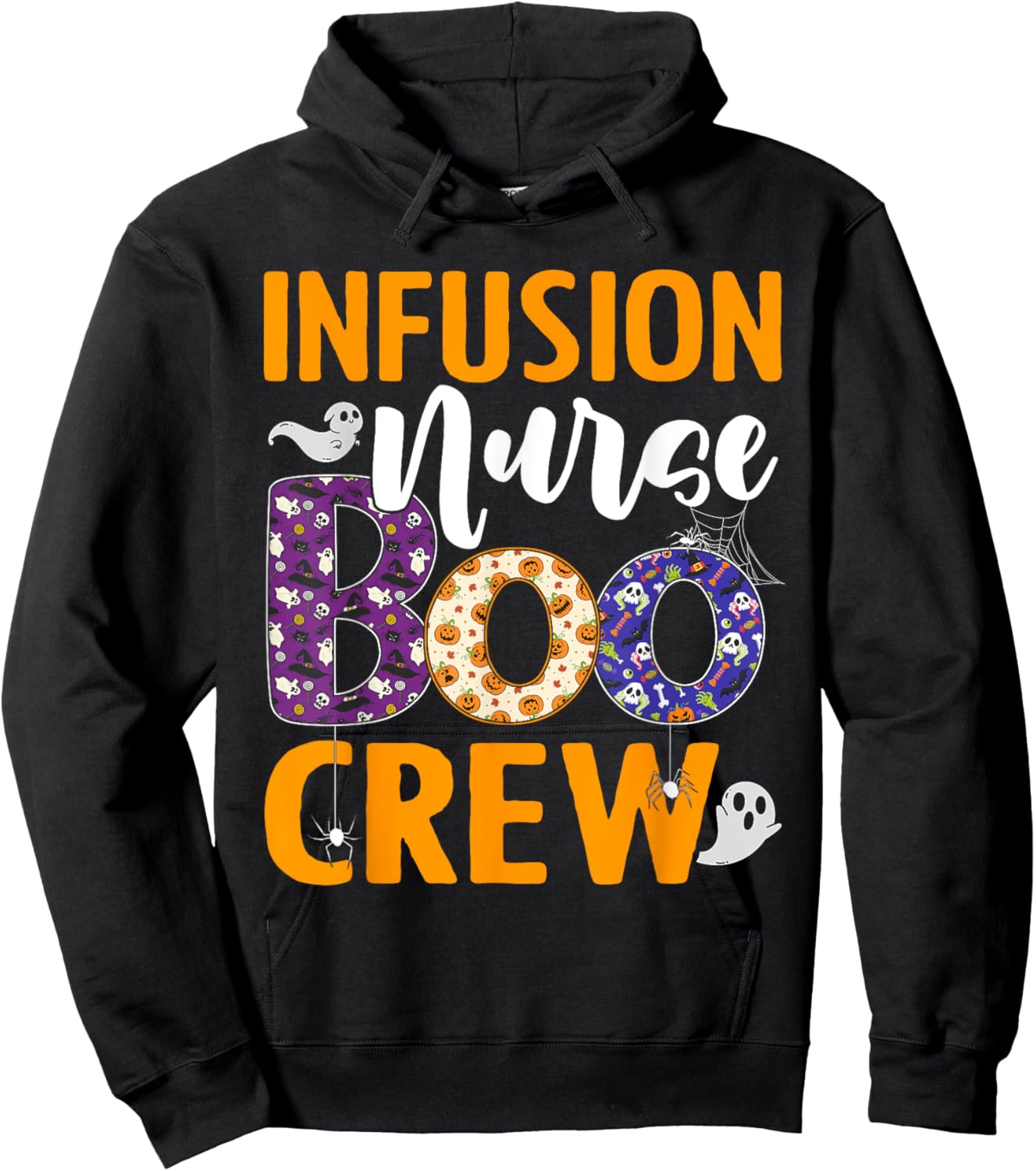 Infusion Nurse Boo Crew Scary Nurse Halloween Ghost Spider Hoodie - Hoodie | Black